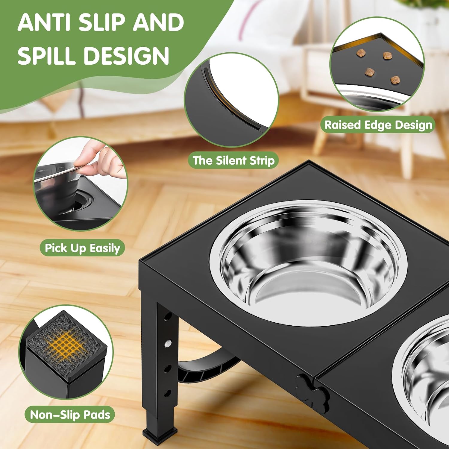Elevated Dog Bowls Large Breed Raised Dogs Bowl Stand Large/Medium Sized Dog Stainless Steel Food Water Bowl Stands 5 Heights Adjustable 9/11/12/14In Black Pet Feeder Dish Station - Best Pet Care Store