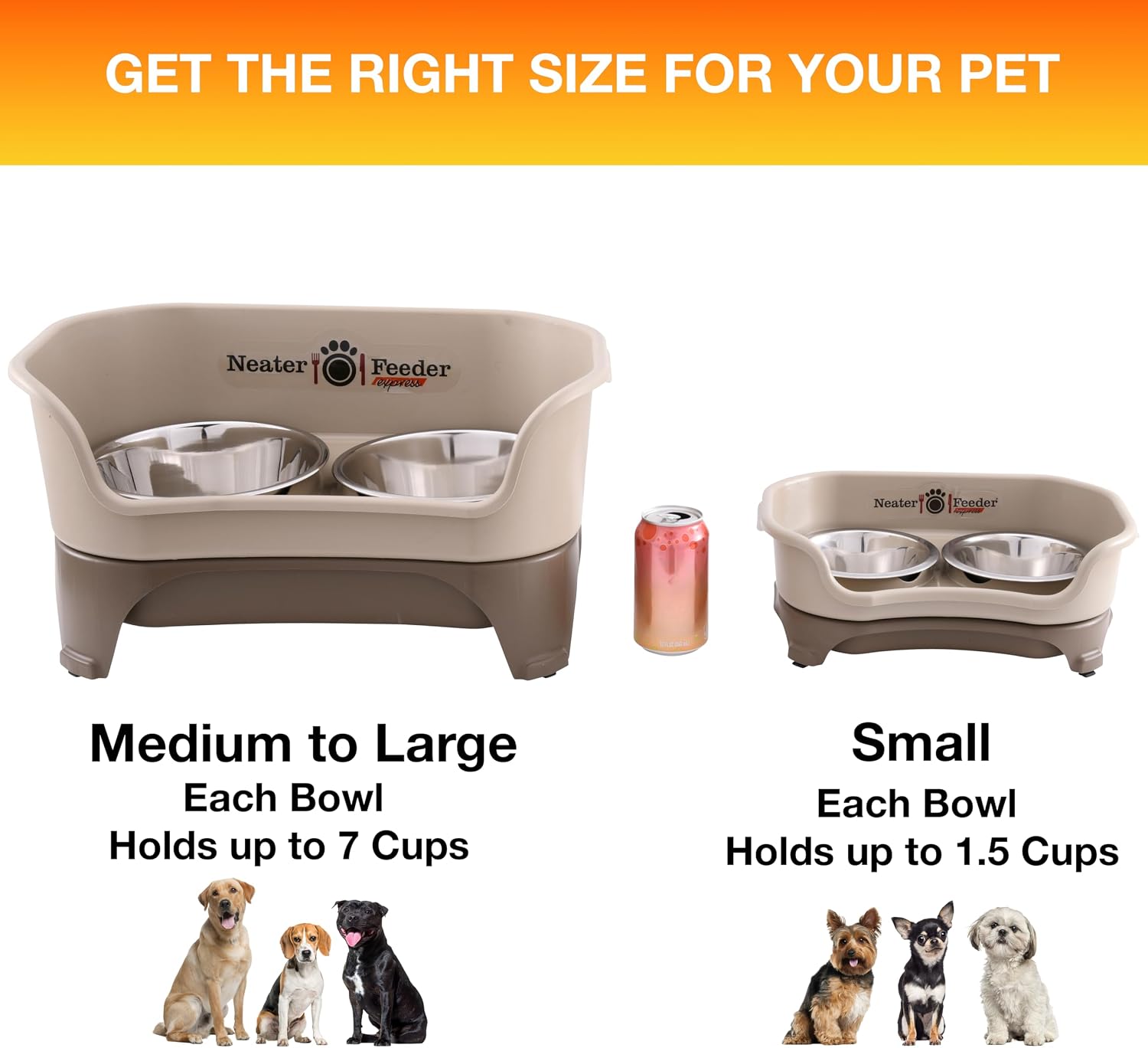 Express Mess Proof Dog Bowls Elevated for Small Breeds under 15 Lb, Made in USA, No Spill Raised Dog Food Bowl Stand, Stainless Steel Food and Water Bowl Set, Feeding Station, Cappuccino - Best Pet Care Store