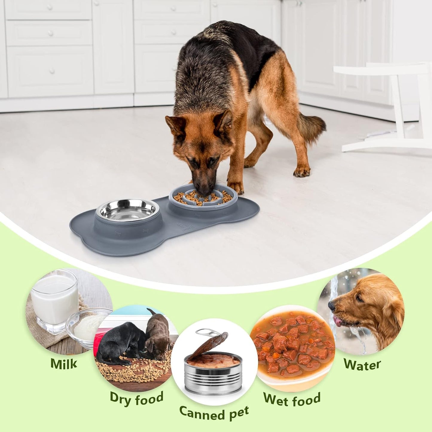 Slow Feeder Dog Bowls to Slow down Eating, Dog Bowl Slow Feeder with No-Spill Non-Skid Silicone Mat, Food-Grade Safe Dog Food Bowls Slow Feeder, Stainless Steel Dog Water Bowl for Dogs Cats - Best Pet Care Store