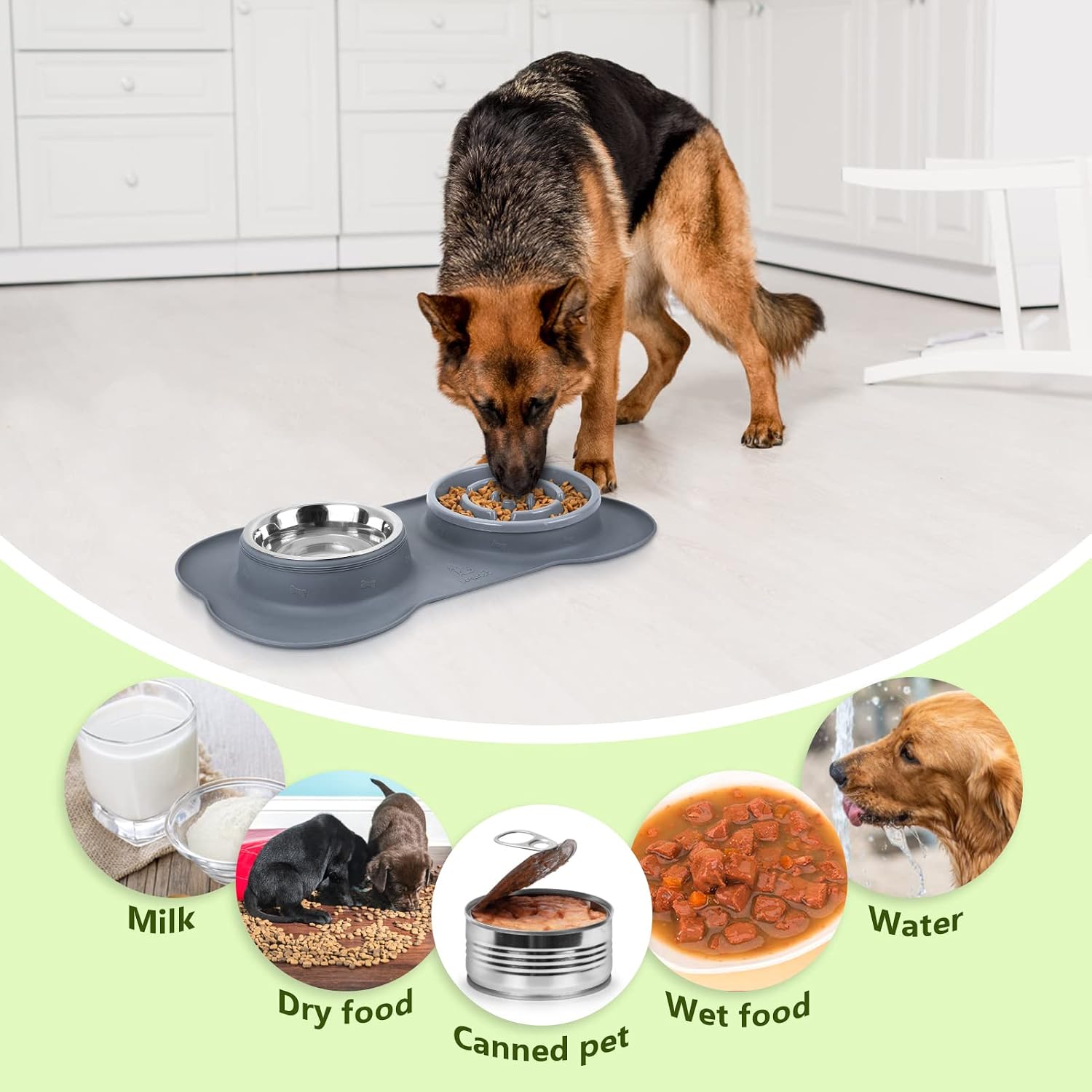 Slow Feeder Dog Bowls to Slow down Eating, Dog Bowl Slow Feeder with No-Spill Non-Skid Silicone Mat, Food-Grade Safe Dog Food Bowls Slow Feeder, Stainless Steel Dog Water Bowl for Dogs Cats - Best Pet Care Store