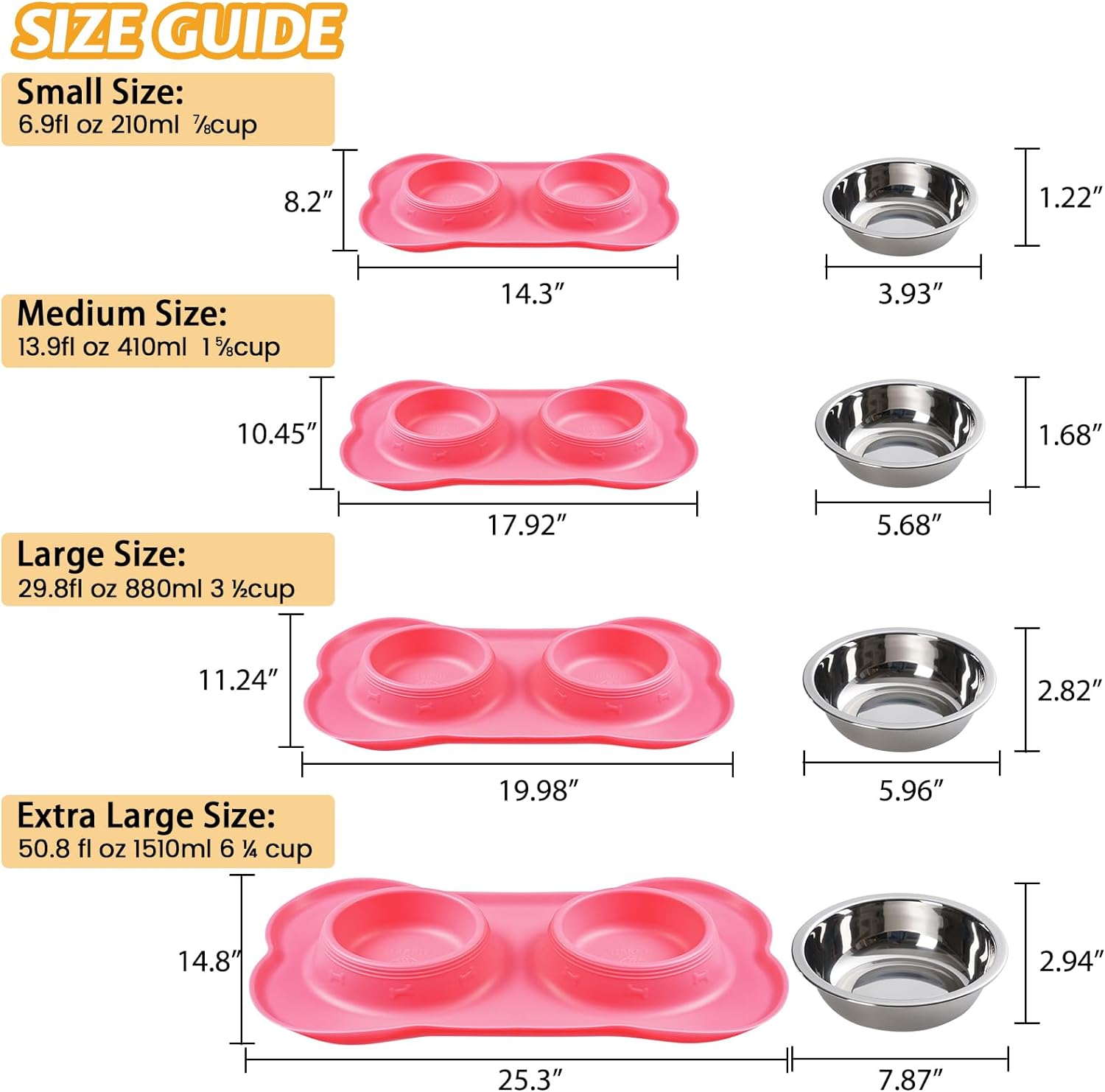 Pet Dog Bowls 2 Stainless Steel Dog Bowl with No Spill Non-Skid Silicone Mat + Pet Food Scoop Water and Food Feeder Bowls for Feeding Small Medium Large Dogs Cats Puppies (S, Pink) - Best Pet Care Store