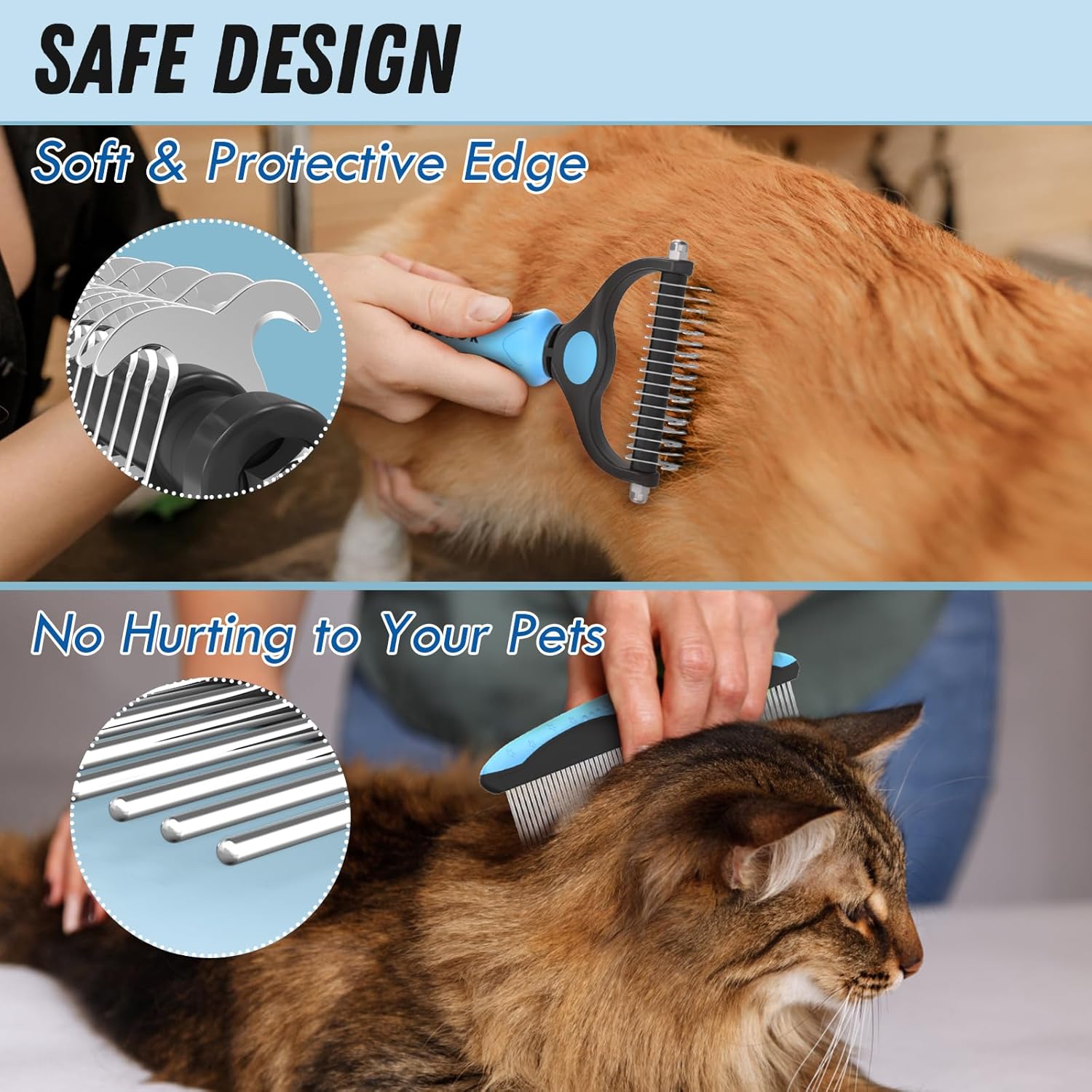 Pet Grooming Combo - Blue Deshedding Brush with Metal Comb for Detangling and Dematting Long, Matted Fur on Cats and Dogs - Best Pet Care Store