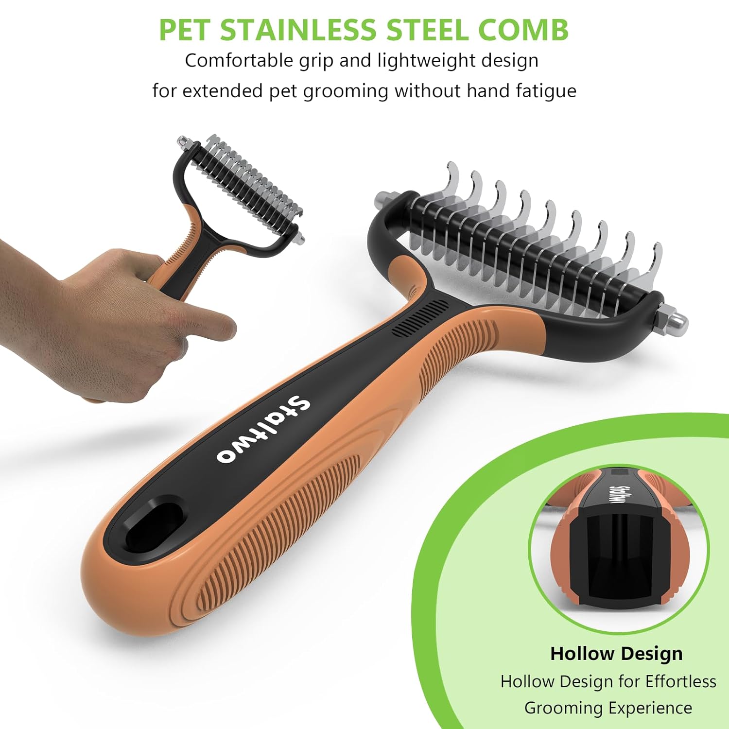 Deshedding Dog Brush for Shedding - 2-In-1 Professional Undercoat Rake and Pet Grooming for Dogs and Cats | Shedding Control for Long-Haired Dogs and Cats, Deshedding Tool, Knot Removal,Orange - Best Pet Care Store