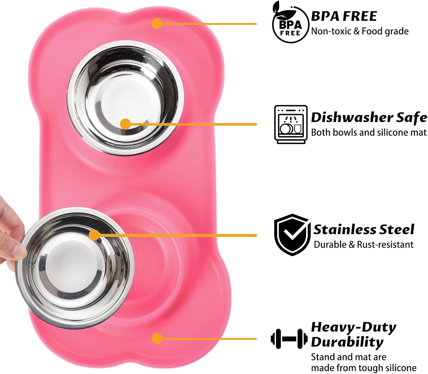 Pet Dog Bowls 2 Stainless Steel Dog Bowl with No Spill Non-Skid Silicone Mat + Pet Food Scoop Water and Food Feeder Bowls for Feeding Small Medium Large Dogs Cats Puppies (S, Pink) - Best Pet Care Store