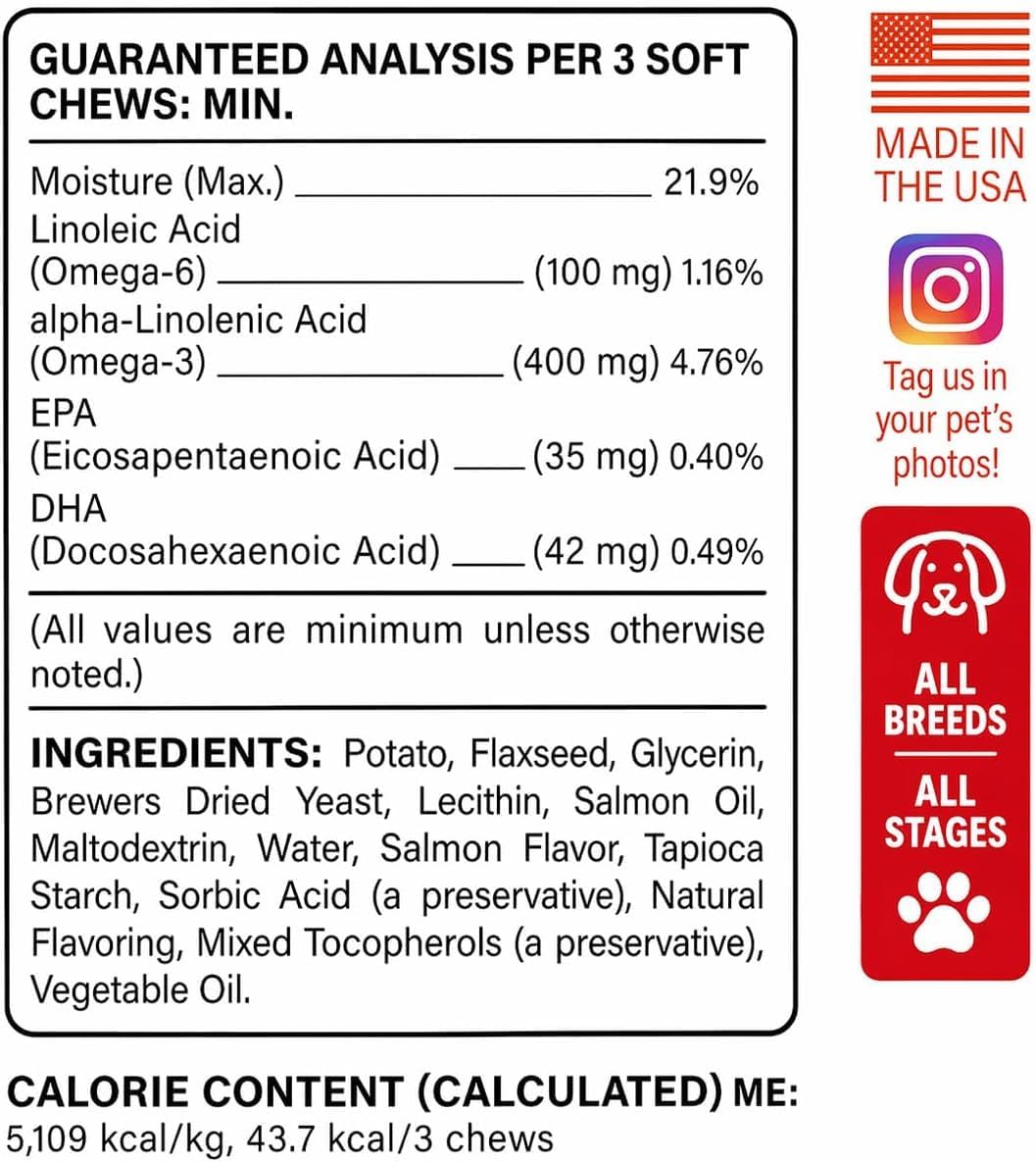 Omega 3 Fish Oil Treats for Dogs & Cats – Skin, Coat & Joint Support, 180ct - Best Pet Care Store