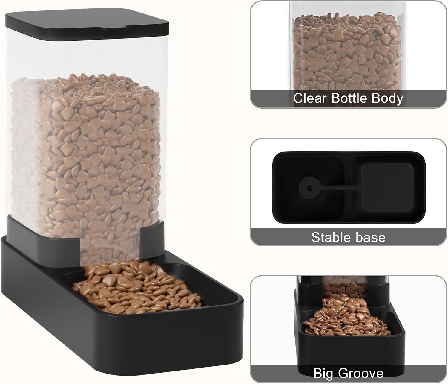 Automatic Cat Feeder & Water Dispenser Set – Gravity Pet Food & Water Bowl, 3.3L, Black - Best Pet Care Store