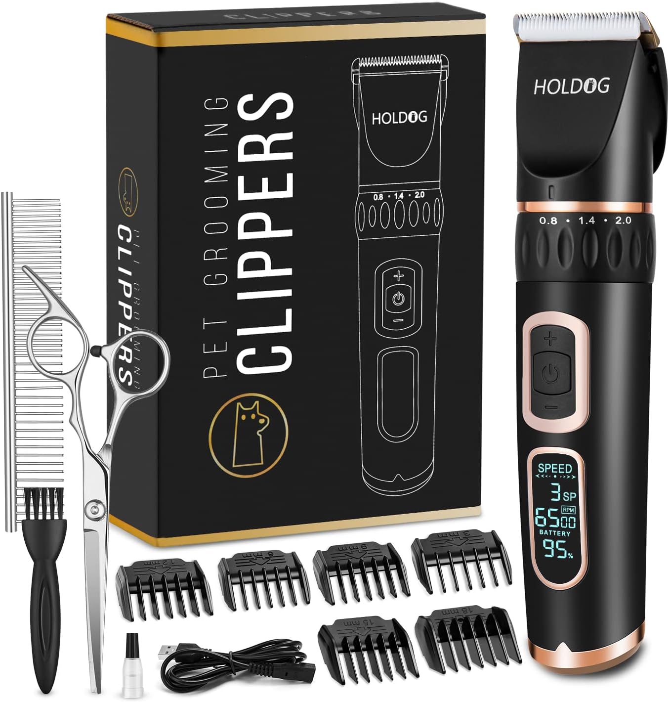 Dog Clippers Professional Heavy Duty Grooming Clipper 3-Speed Low Noise High Power Rechargeable Cordless Pet Tools for Small & Large Dogs Cats Pets with Thick Coats - Best Pet Care Store