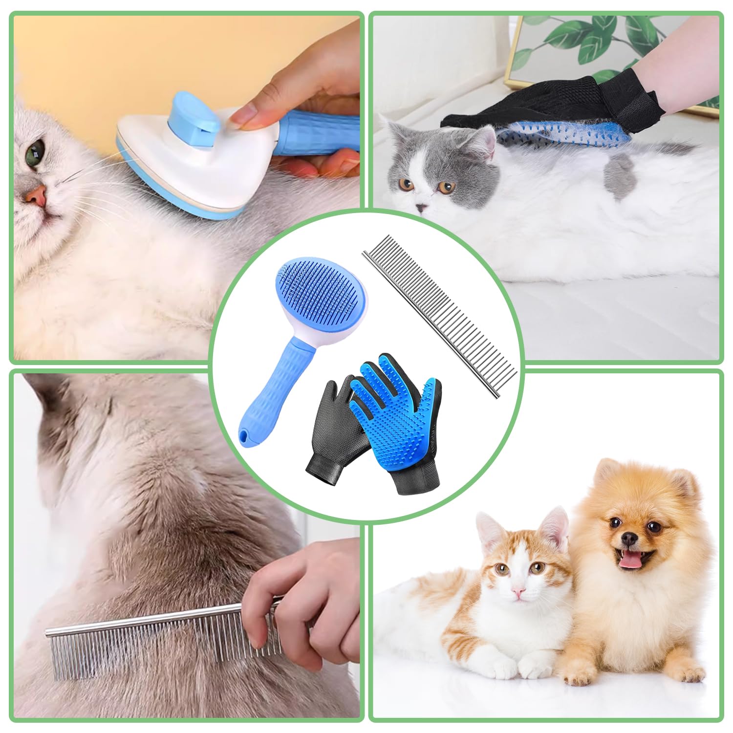 Dog & Cat Brush,Pet Grooming Kit 4PCS- Dog Brush for Shedding| a Pair Pet Hair Removal Gloves| Metal Comb for Dog.Removes Undercoat, Tangled, Dirt and Massages. All Hair Types - Best Pet Care Store