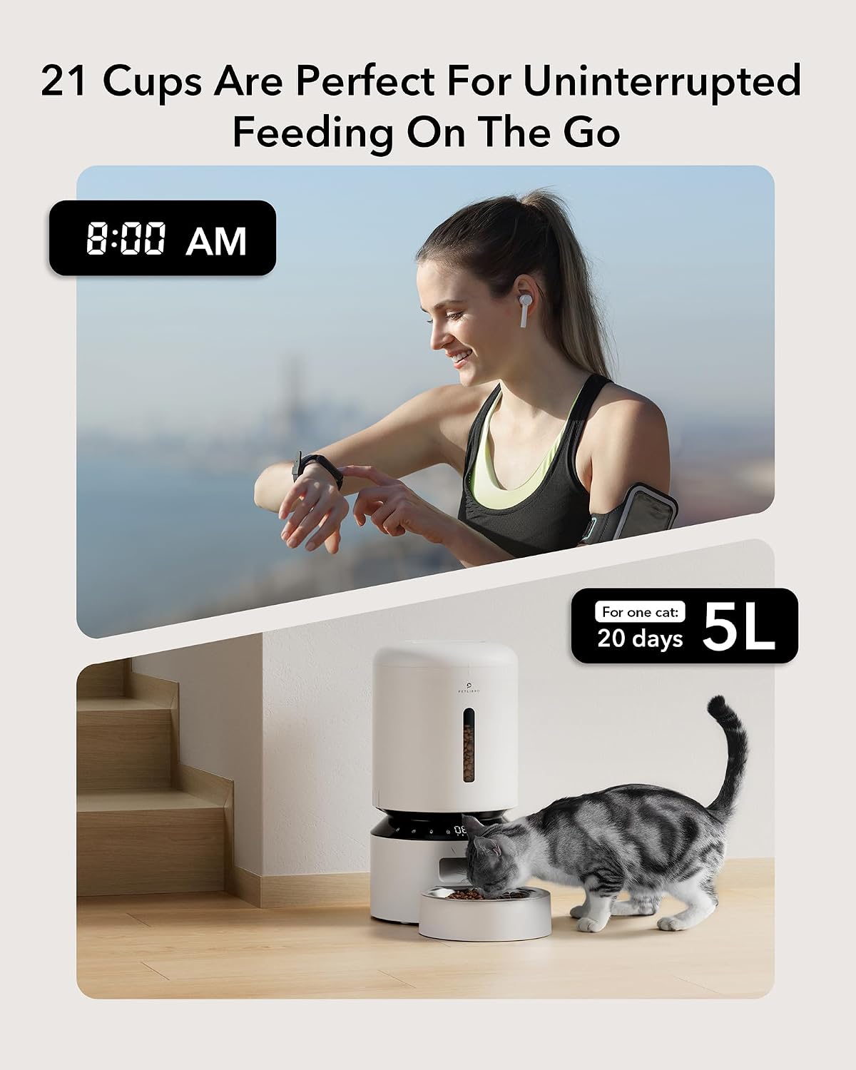 PETLIBRO Automatic Cat & Dog Feeder – 5L Timed Dry Food Dispenser, Up to 6 Meals/Day, White - Best Pet Care Store