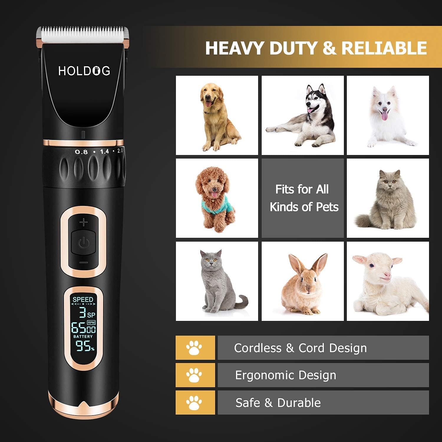 Dog Clippers Professional Heavy Duty Grooming Clipper 3-Speed Low Noise High Power Rechargeable Cordless Pet Tools for Small & Large Dogs Cats Pets with Thick Coats - Best Pet Care Store