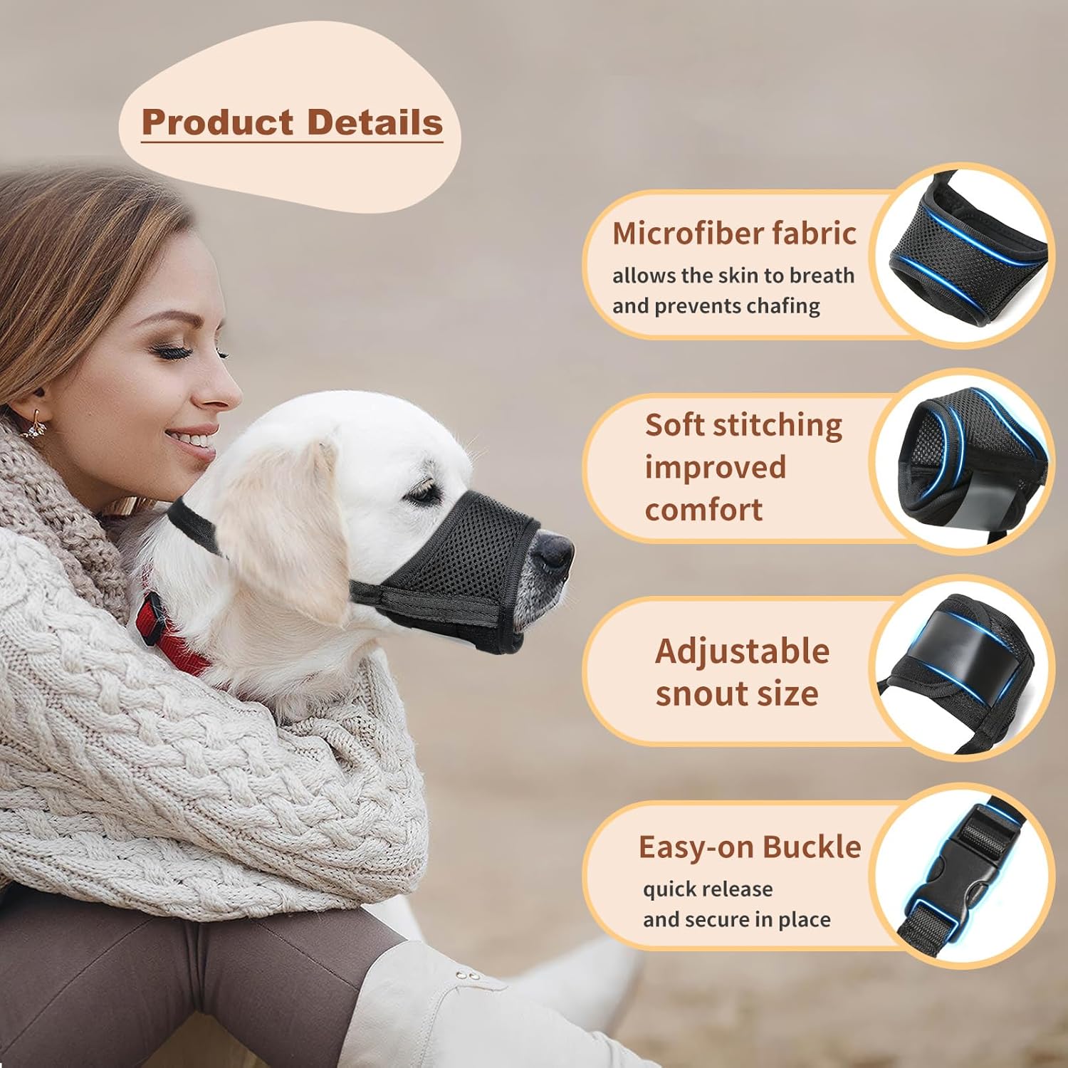 Dog Muzzle,Soft Nylon Muzzle anti Biting Barking Chewing,Air Mesh Breathable Drinkable Adjustable Loop Pets Muzzle for Small Medium Large Dogs 4 Colors 4 Sizes (Black, L) - Best Pet Care Store