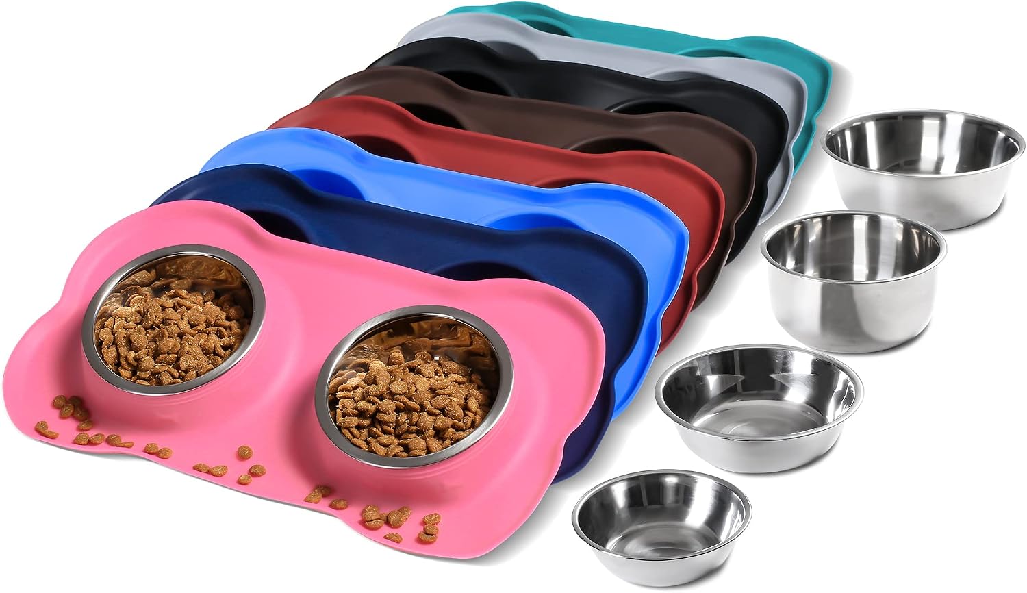 Pet Dog Bowls 2 Stainless Steel Dog Bowl with No Spill Non-Skid Silicone Mat + Pet Food Scoop Water and Food Feeder Bowls for Feeding Small Medium Large Dogs Cats Puppies (S, Pink) - Best Pet Care Store