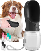 Dog Water Bottle Dispenser - 12 Oz Black, Leak-Proof | 12Oz Leak-Proof Bottle - One-Hand Use - Built-In Bowl - Use for Dog Walks, Travel, Hiking & Beach Days
