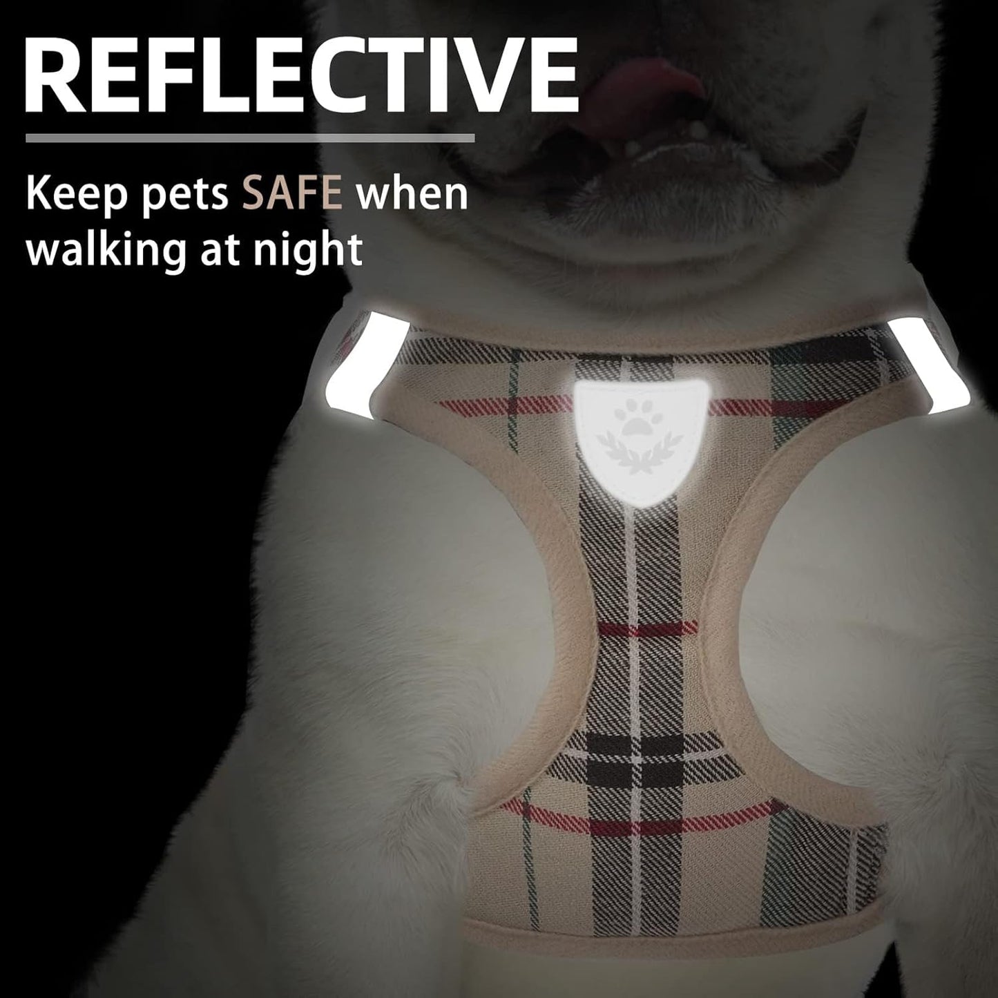 Adjustable Step-In Dog Harness, Collar & Leash Set – Soft Mesh Reflective Vest for Small Dogs & Cats, Beige S - Best Pet Care Store