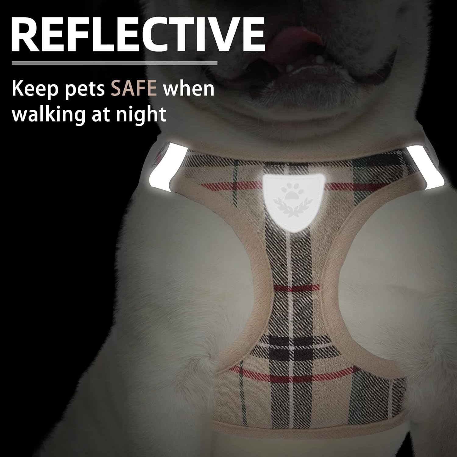 Adjustable Step-In Dog Harness, Collar & Leash Set – Soft Mesh Reflective Vest for Small Dogs & Cats, Beige S - Best Pet Care Store