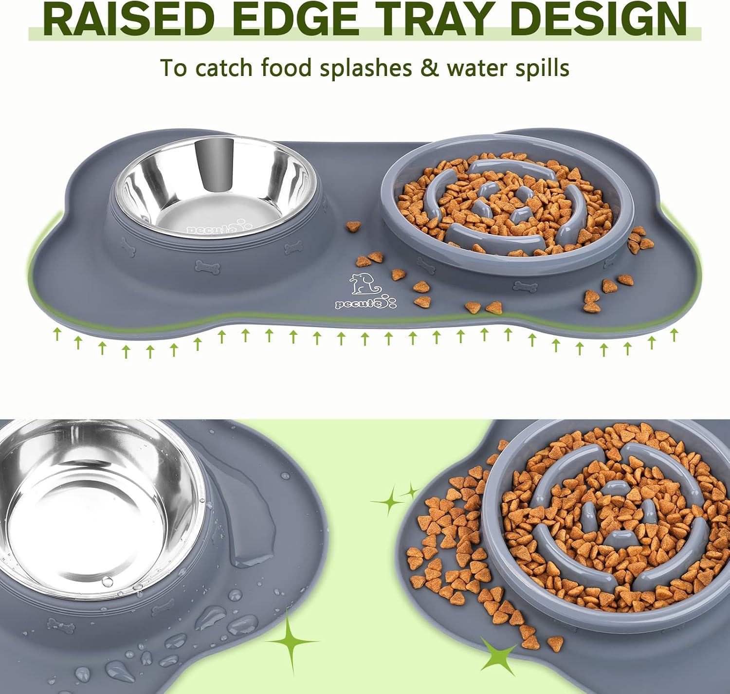 Slow Feeder Dog Bowls to Slow down Eating, Dog Bowl Slow Feeder with No-Spill Non-Skid Silicone Mat, Food-Grade Safe Dog Food Bowls Slow Feeder, Stainless Steel Dog Water Bowl for Dogs Cats - Best Pet Care Store