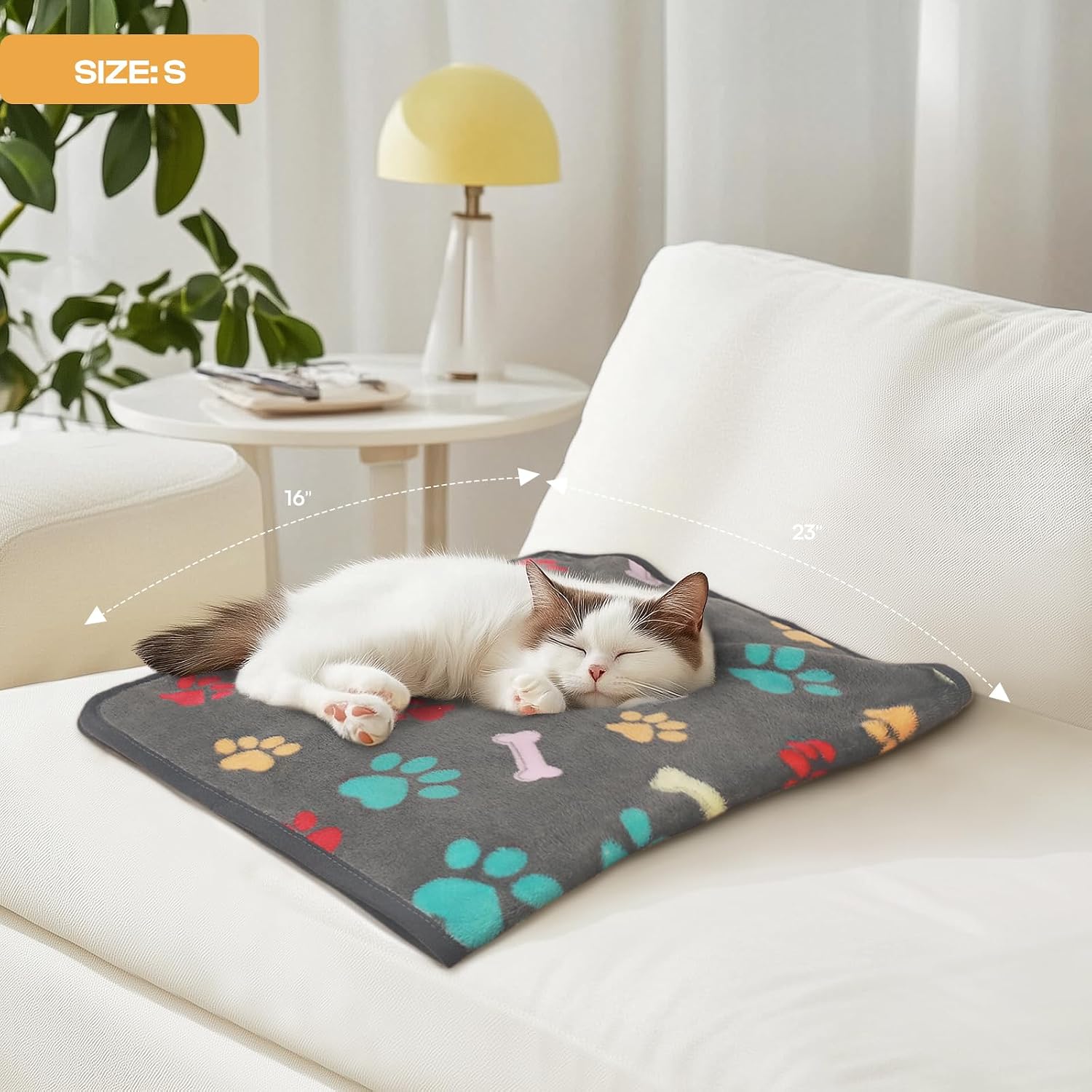 1 Pack 3 Blankets Fluffy Premium Fleece Pet Blanket Flannel Paw Printed Throw for Dog Cat(Small 23X16'', Grey/Brown/Blue) | Washable Throw Blanket for Crate, Couch, Bed, Travel. Cute Paw & Bone Print. Puppy Essential, Dog Gift,Grey/Brown/Blue