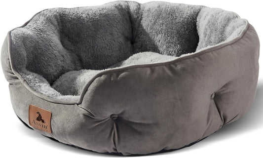 Small Dog & Cat Bed – Extra Soft, Machine Washable, Water-Resistant Bottom, 20", Grey - Best Pet Care Store