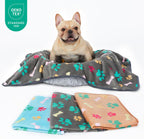 1 Pack 3 Blankets Fluffy Premium Fleece Pet Blanket Flannel Paw Printed Throw for Dog Cat(Small 23X16'', Grey/Brown/Blue) | Washable Throw Blanket for Crate, Couch, Bed, Travel. Cute Paw & Bone Print. Puppy Essential, Dog Gift,Grey/Brown/Blue