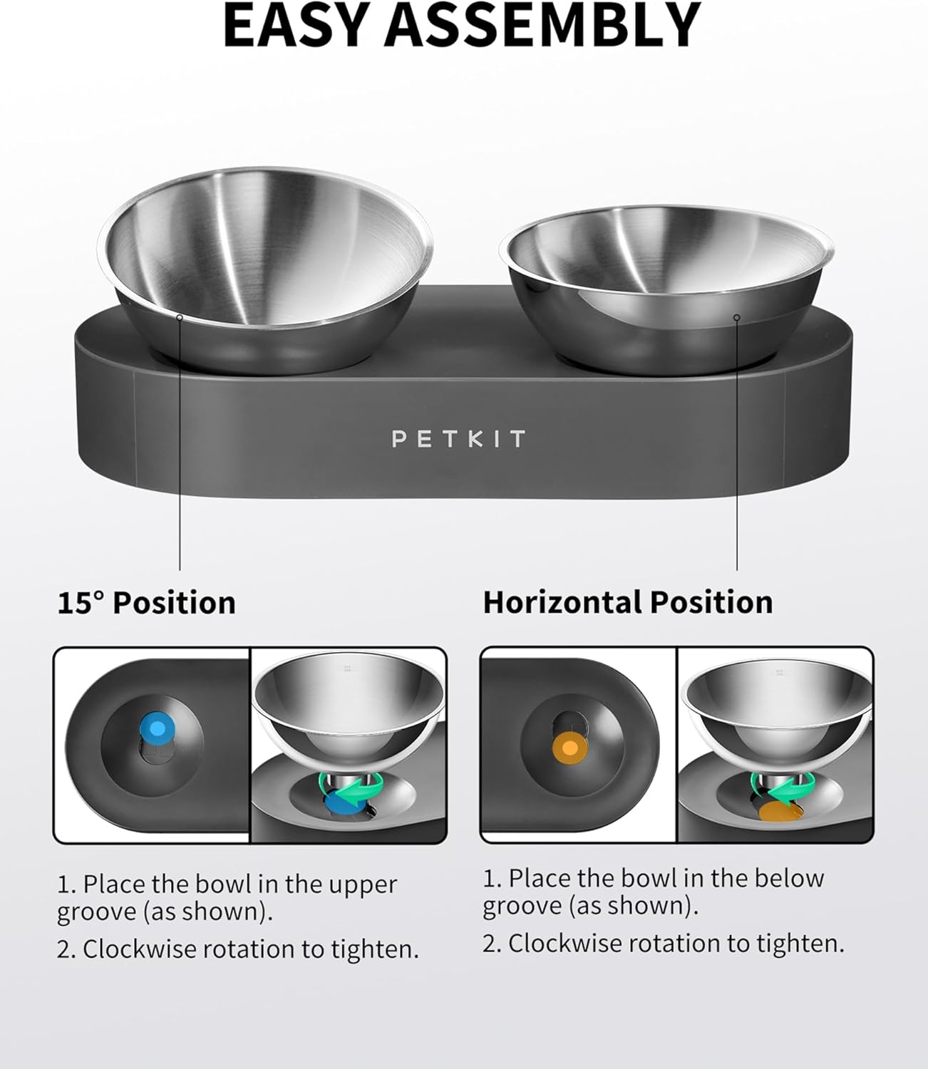 PETKIT 304 Stainless Steel Elevated Cat Bowls&Dog Bowls,Raised Cat Food and Water Bowl Set, Non-Slip, anti Vomiting 15°Tilted Cat Small Animal Plate - Best Pet Care Store