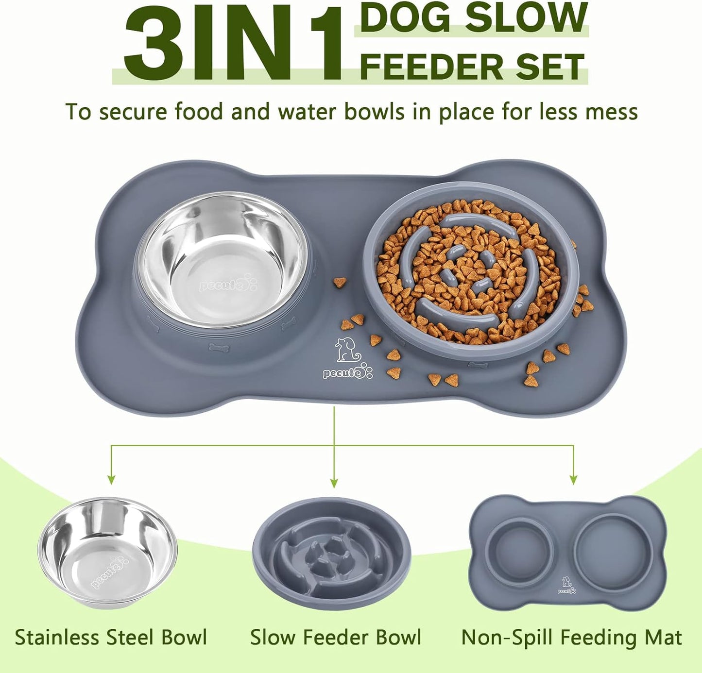Slow Feeder Dog Bowls to Slow down Eating, Dog Bowl Slow Feeder with No-Spill Non-Skid Silicone Mat, Food-Grade Safe Dog Food Bowls Slow Feeder, Stainless Steel Dog Water Bowl for Dogs Cats - Best Pet Care Store