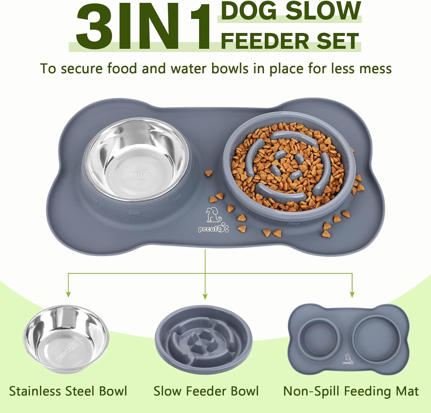 Slow Feeder Dog Bowls to Slow down Eating, Dog Bowl Slow Feeder with No-Spill Non-Skid Silicone Mat, Food-Grade Safe Dog Food Bowls Slow Feeder, Stainless Steel Dog Water Bowl for Dogs Cats - Best Pet Care Store