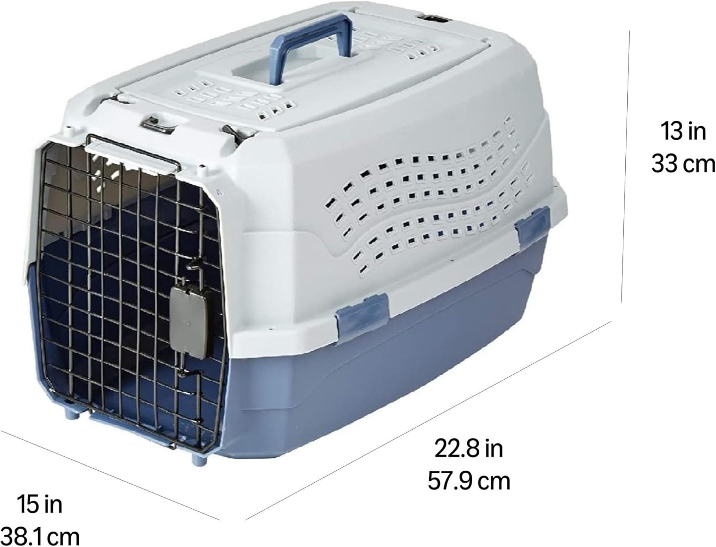 Sturdy Portable 2-Door Top-Load Hard-Sided Pet Travel Carrier with Secure Ventilation, Handle, Front & Top Entry for Dogs, Cats, 22.8"L X 15"W X 13"H, Gray & Blue - Best Pet Care Store