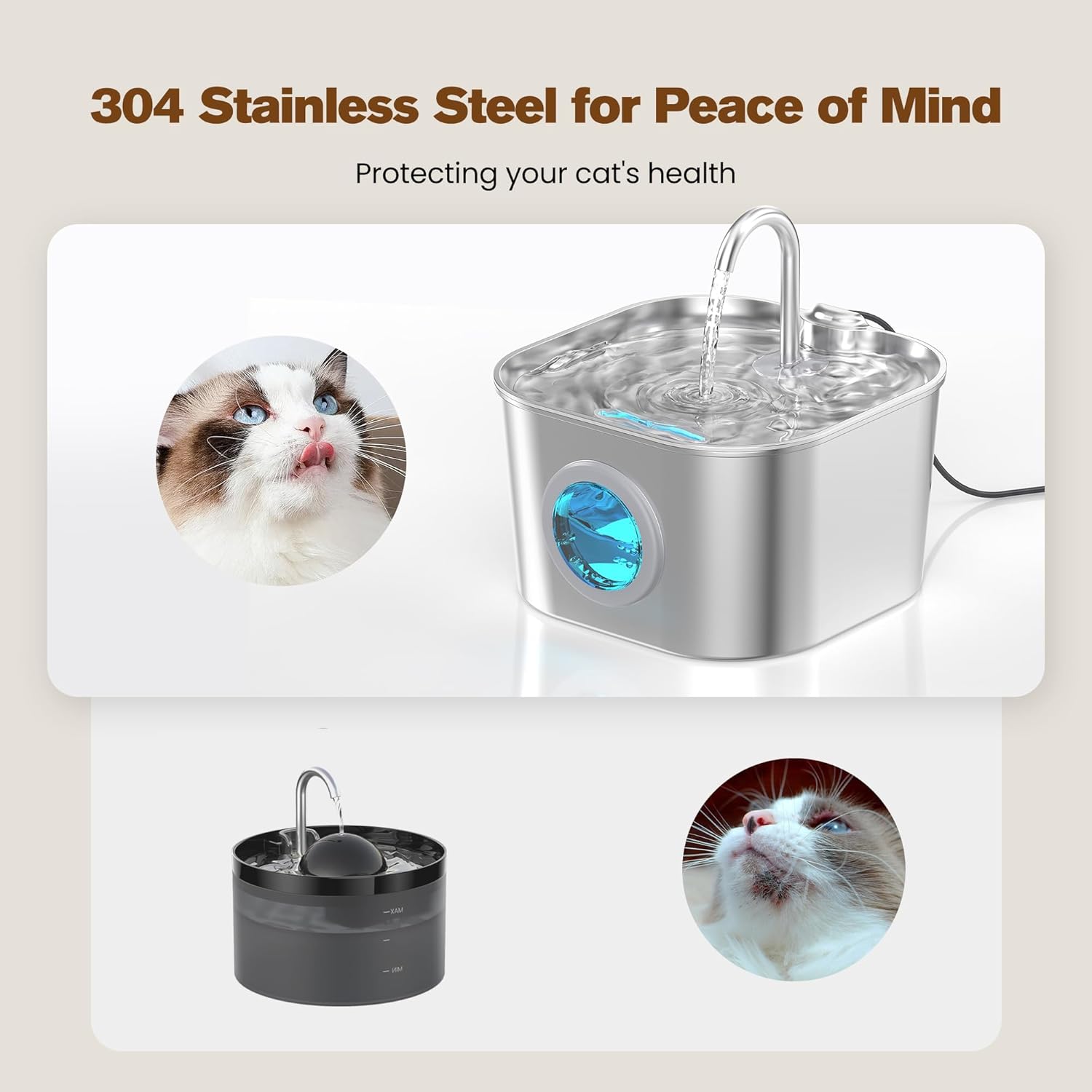 Stainless Steel Cat Water Fountain – Automatic Indoor Pet Waterer, 2.2L with Faucet Flow - Best Pet Care Store