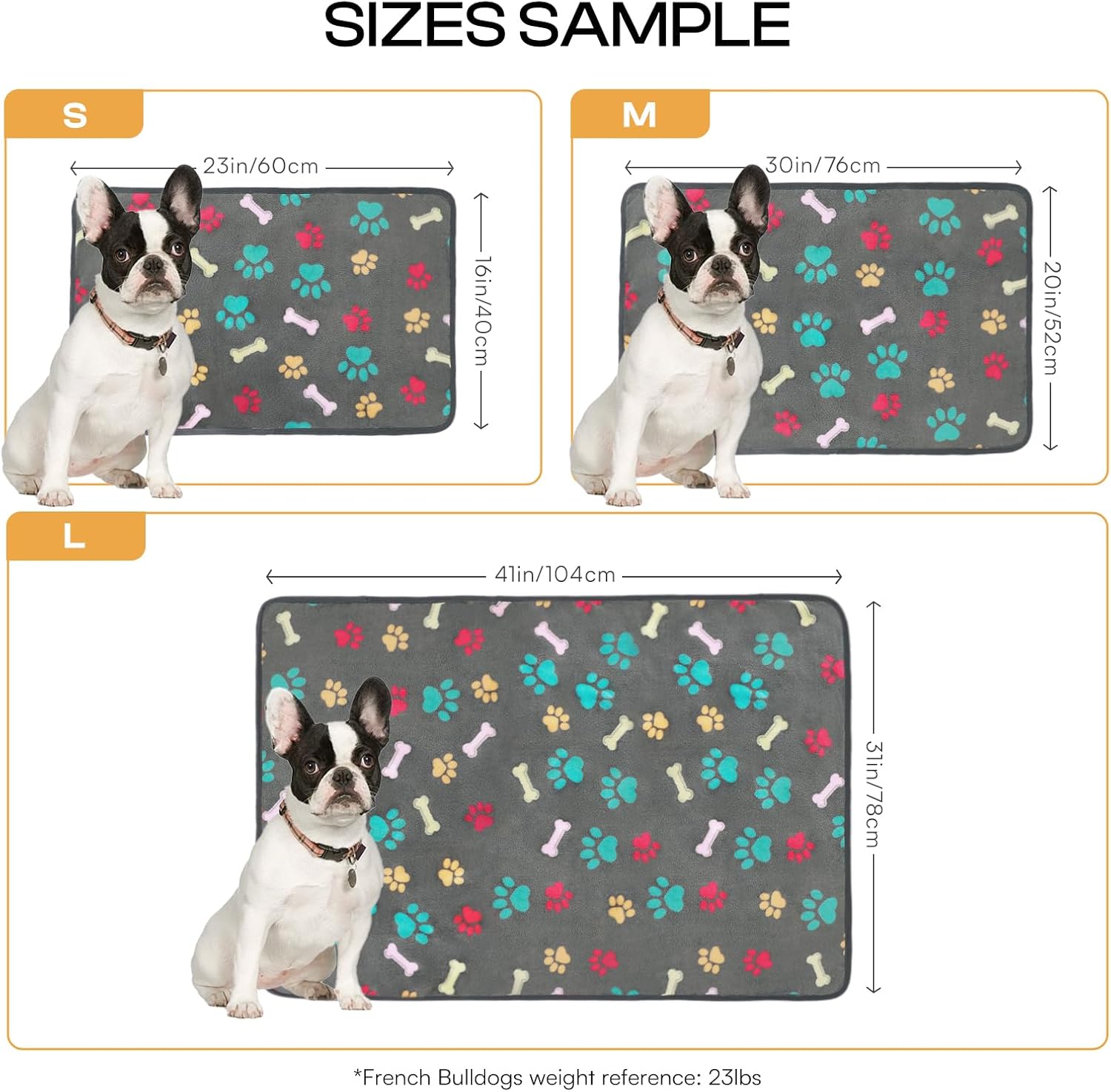 1 Pack 3 Blankets Fluffy Premium Fleece Pet Blanket Flannel Paw Printed Throw for Dog Cat(Small 23X16'', Grey/Brown/Blue) | Washable Throw Blanket for Crate, Couch, Bed, Travel. Cute Paw & Bone Print. Puppy Essential, Dog Gift,Grey/Brown/Blue