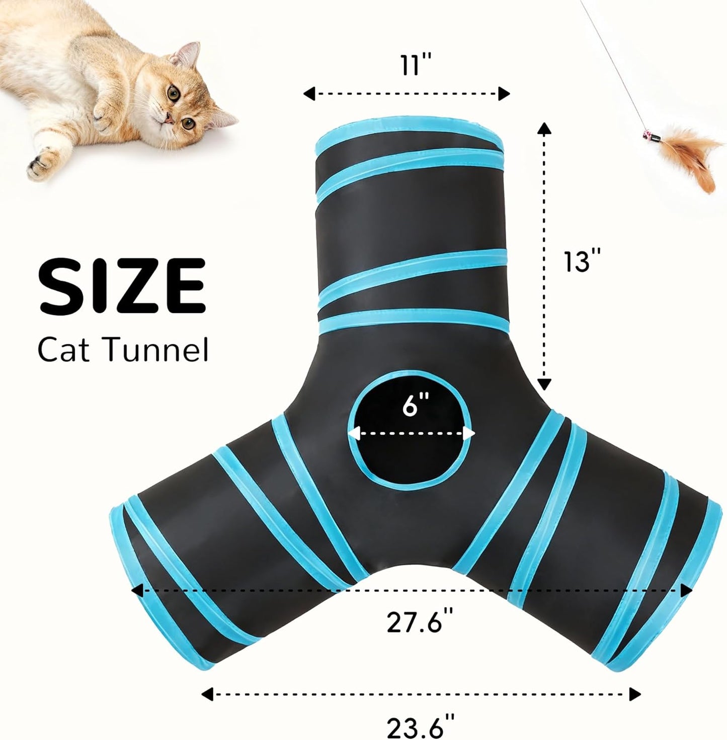 3-Way Collapsible Cat Tunnel Tube with Teaser Wand & Hanging Ball - Best Pet Care Store