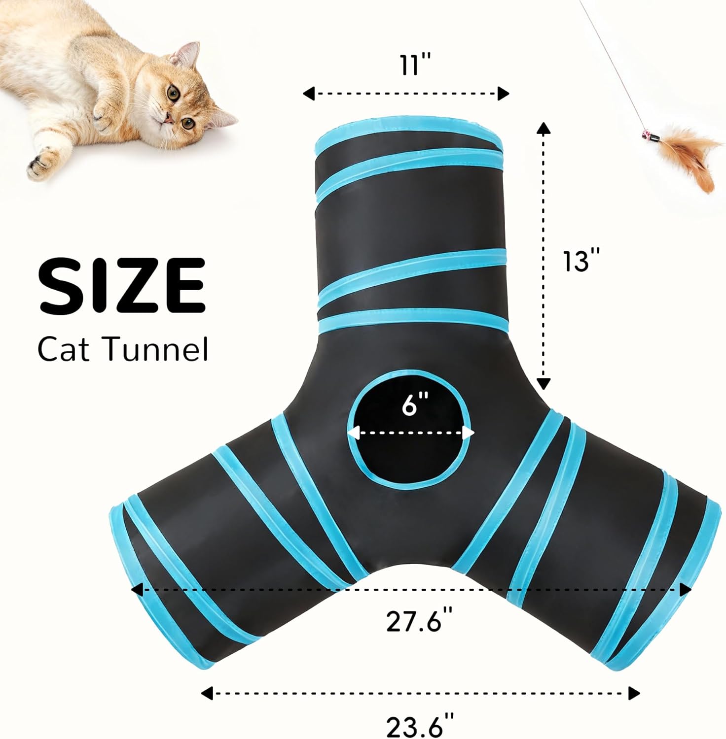 3-Way Collapsible Cat Tunnel Tube with Teaser Wand & Hanging Ball - Best Pet Care Store