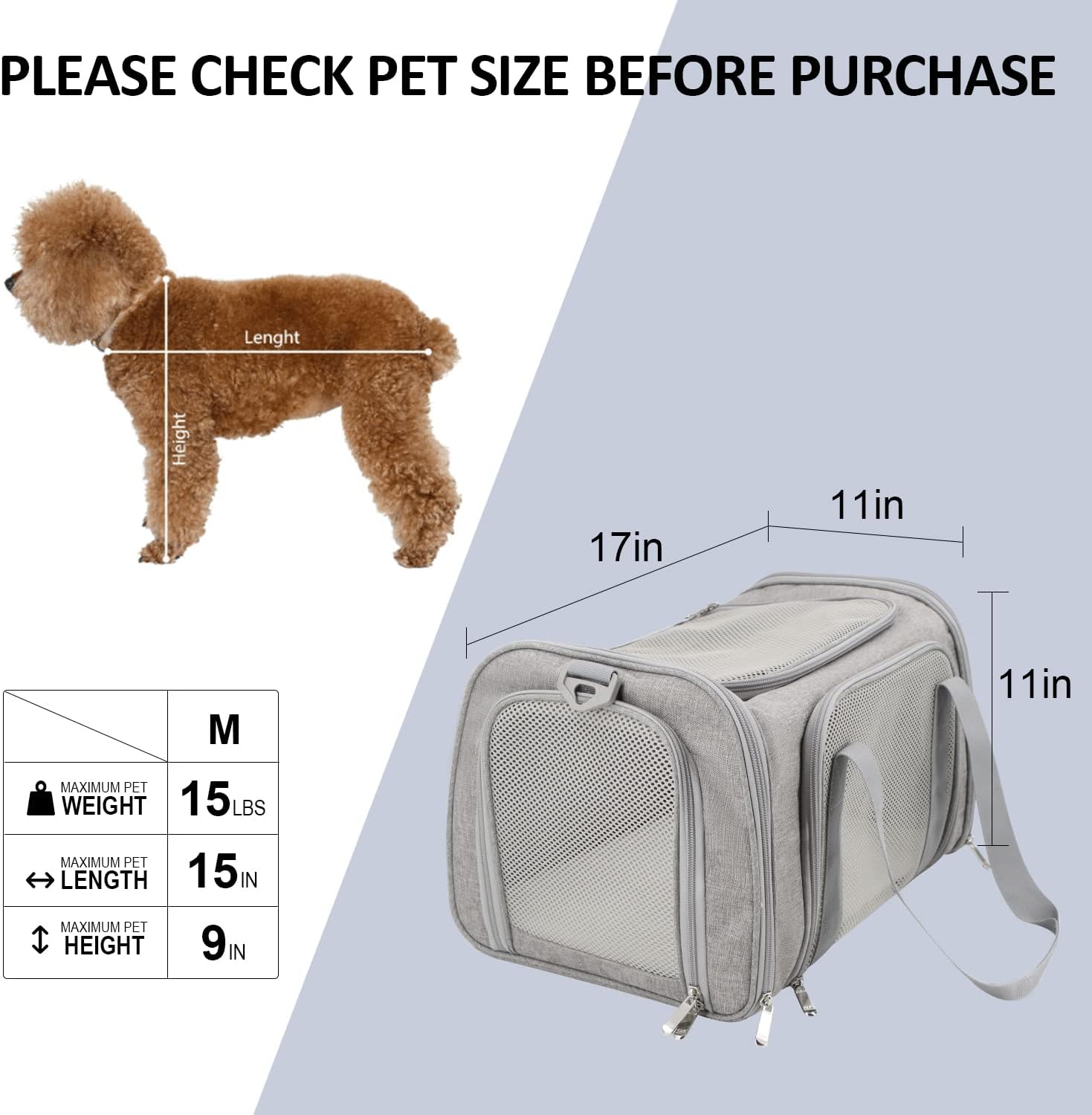 Cat Carriers Dog Carrier Pet Carrier for Small / Medium Cats Dogs Puppies (Up to 15Lbs), TSA Airline Approved Small Dog Carrier Soft Sided, Collapsible Waterproof Travel Puppy Carrier - Grey - Best Pet Care Store