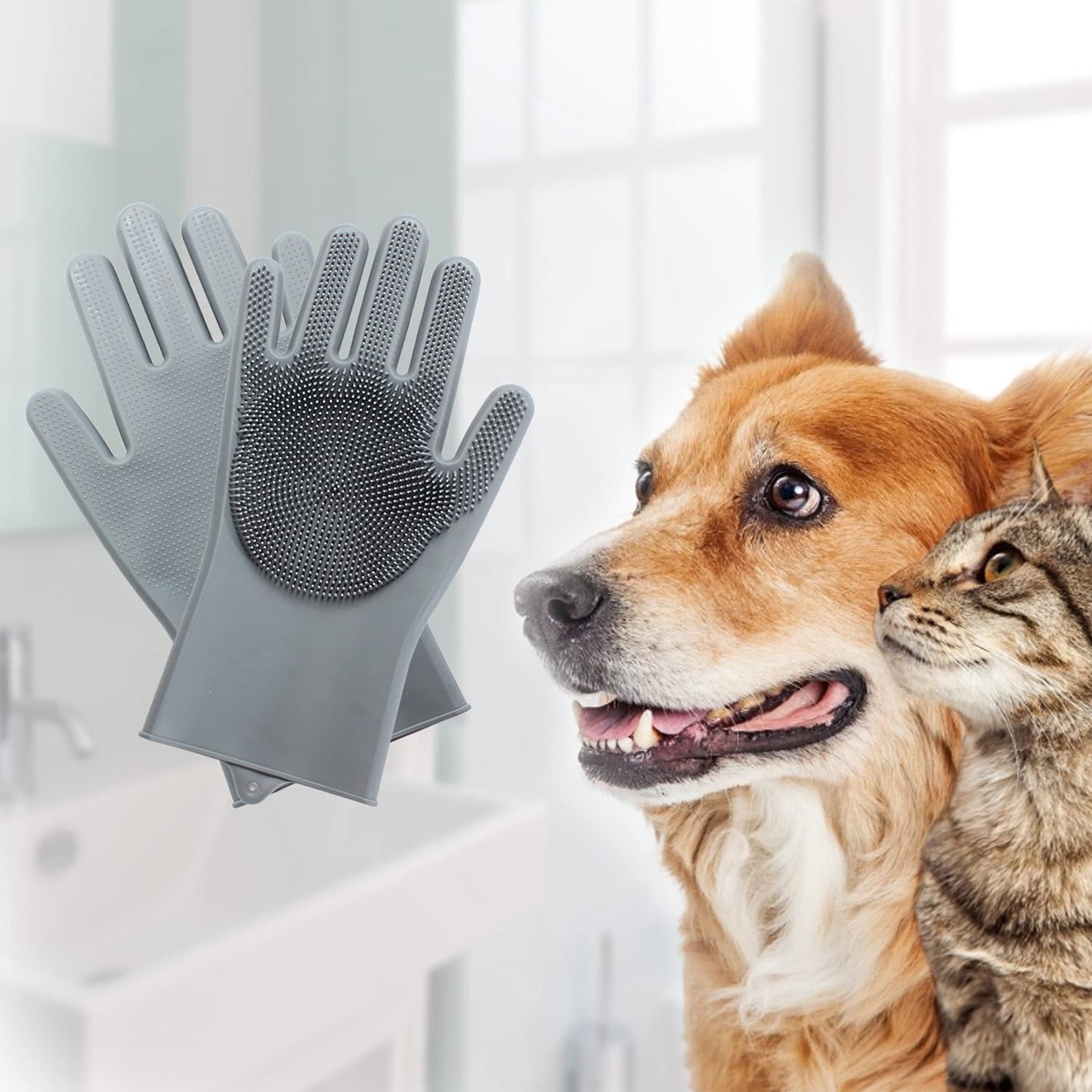 Pet Grooming Deshedding Gloves – 5-Finger Massage Mitt for Dogs, Cats, Rabbits & Horses - Best Pet Care Store
