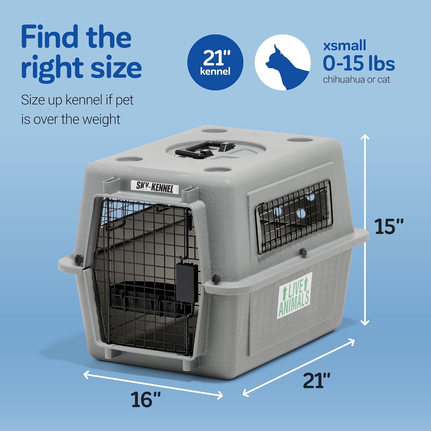 Sky Kennel for Air and Travel Airline Compliant Dog Crate for Smaller Dog Breeds or Pets up to 15 Lbs, Heavy Duty Dog Kennel, Made in the USA- 21" L - Best Pet Care Store
