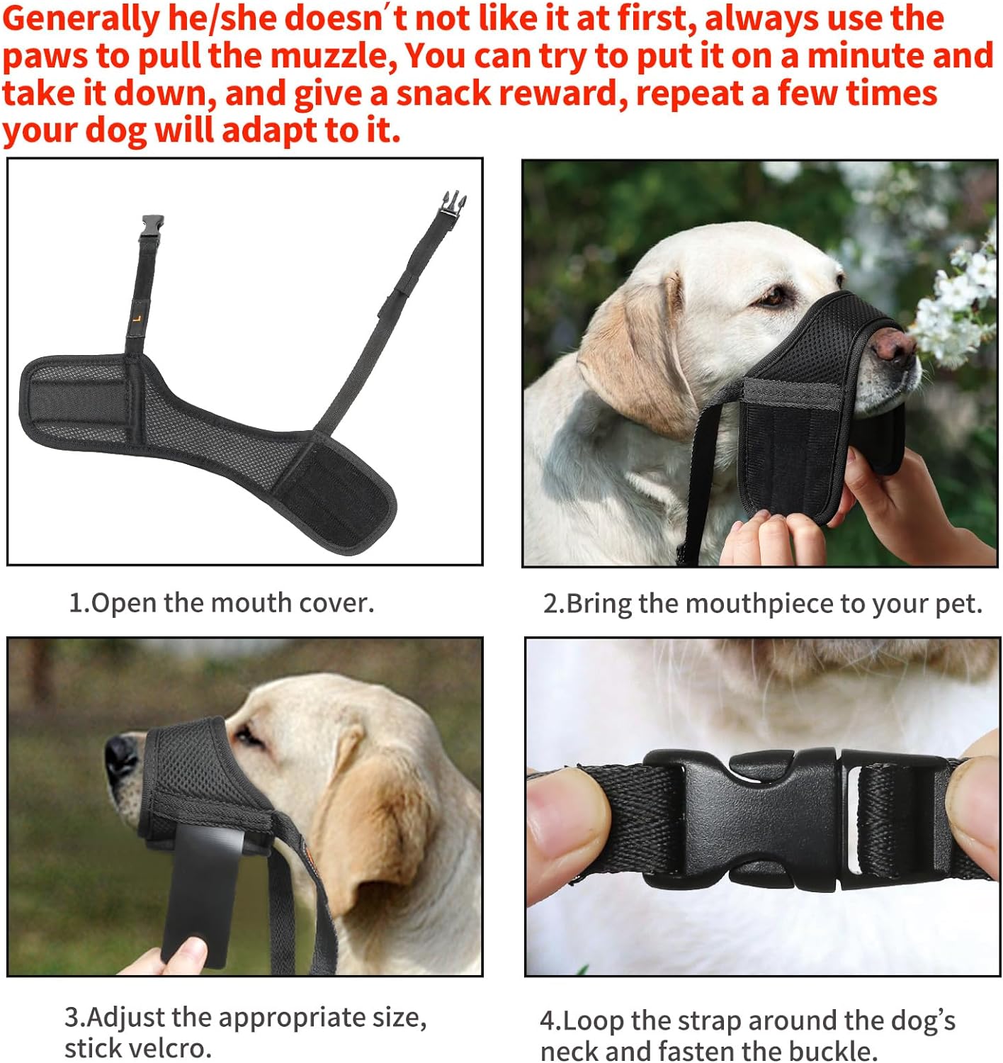 Dog Muzzle,Soft Nylon Muzzle anti Biting Barking Chewing,Air Mesh Breathable Drinkable Adjustable Loop Pets Muzzle for Small Medium Large Dogs 4 Colors 4 Sizes (Black, L) - Best Pet Care Store