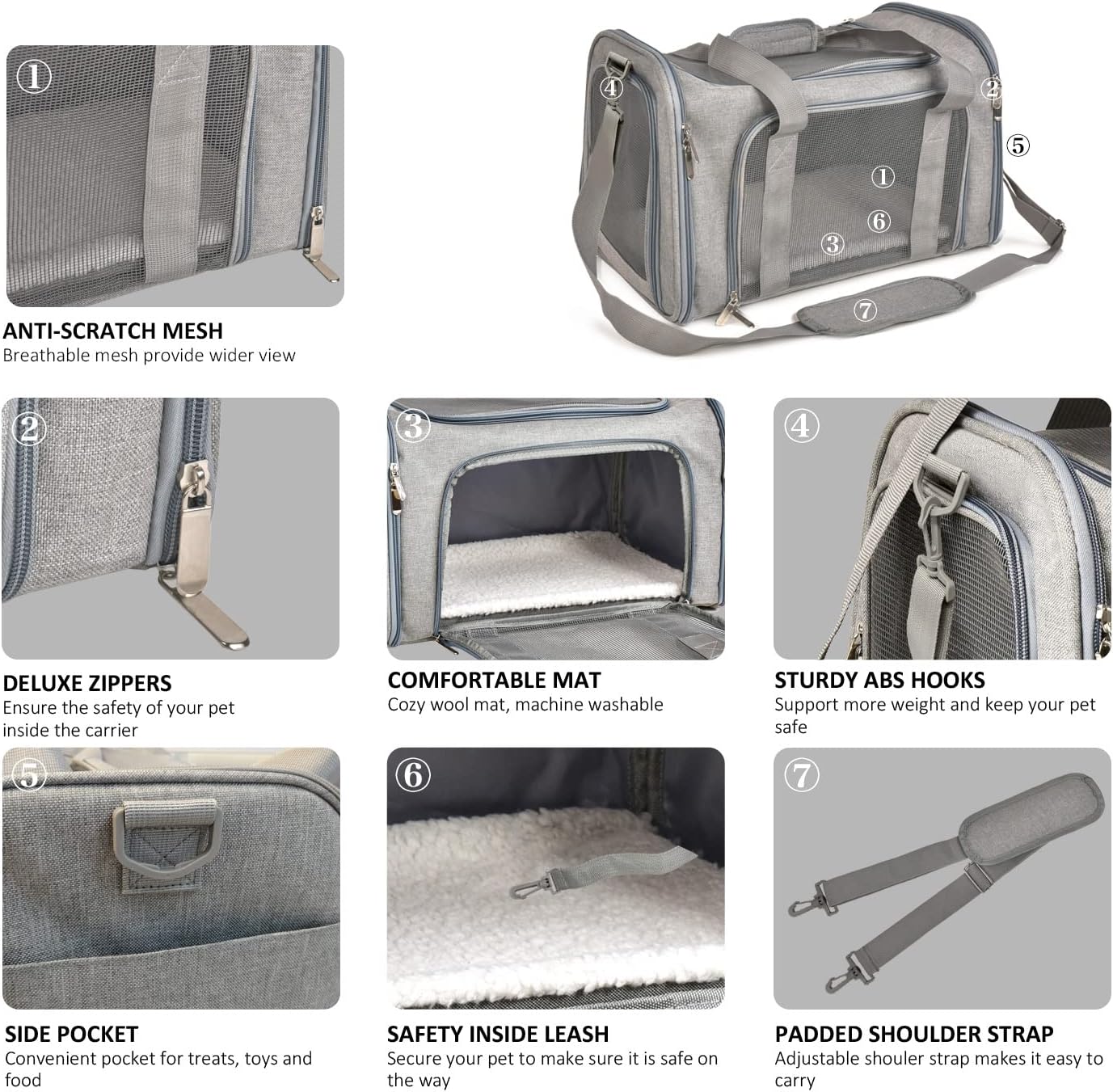 Cat Carriers Dog Carrier Pet Carrier for Small / Medium Cats Dogs Puppies (Up to 15Lbs), TSA Airline Approved Small Dog Carrier Soft Sided, Collapsible Waterproof Travel Puppy Carrier - Grey - Best Pet Care Store