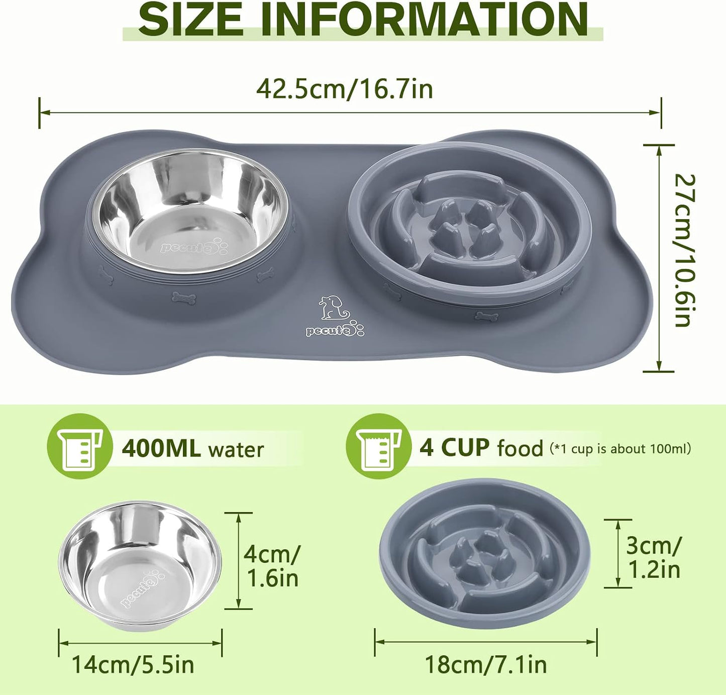 Slow Feeder Dog Bowls to Slow down Eating, Dog Bowl Slow Feeder with No-Spill Non-Skid Silicone Mat, Food-Grade Safe Dog Food Bowls Slow Feeder, Stainless Steel Dog Water Bowl for Dogs Cats - Best Pet Care Store