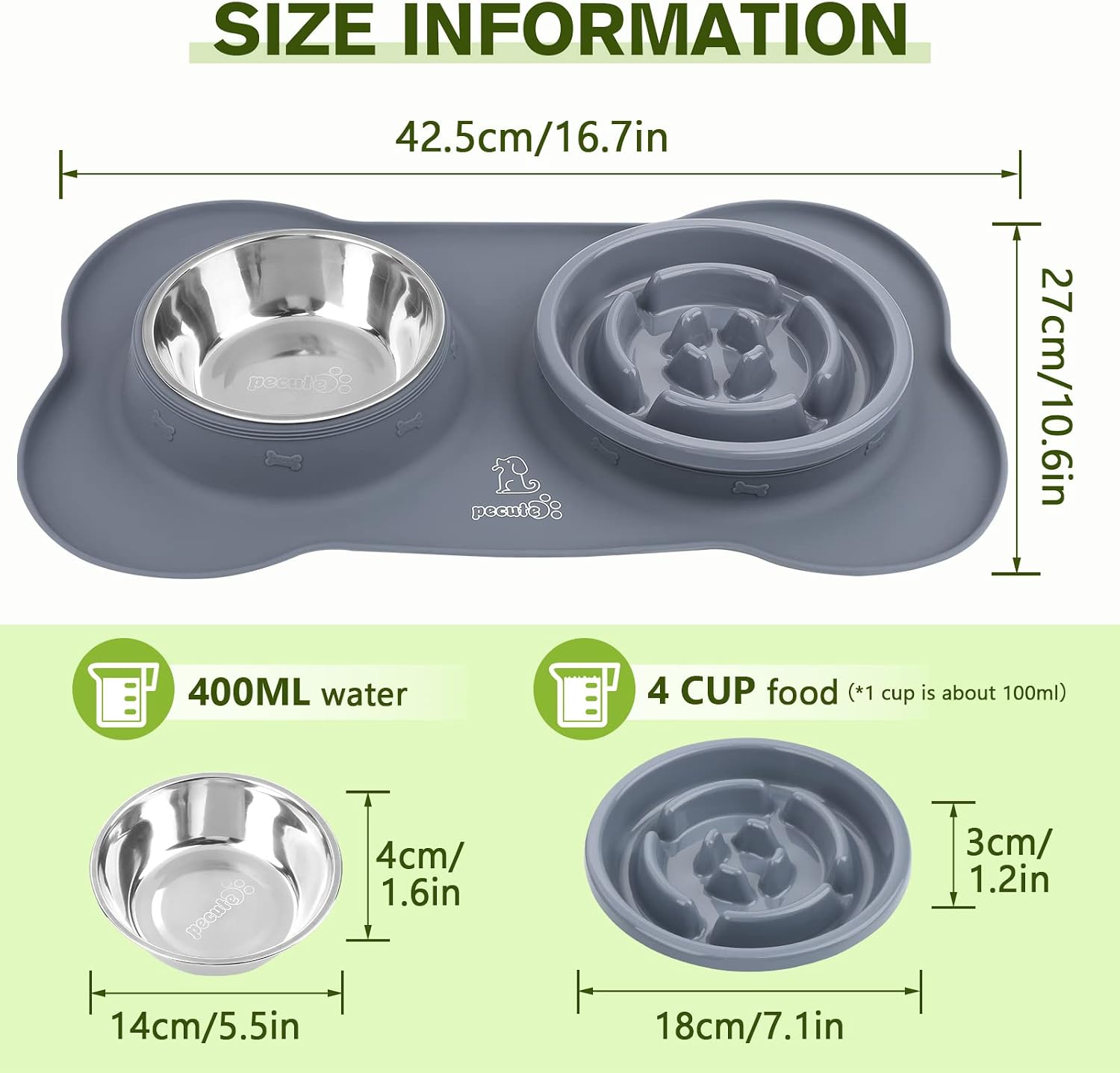 Slow Feeder Dog Bowls to Slow down Eating, Dog Bowl Slow Feeder with No-Spill Non-Skid Silicone Mat, Food-Grade Safe Dog Food Bowls Slow Feeder, Stainless Steel Dog Water Bowl for Dogs Cats - Best Pet Care Store