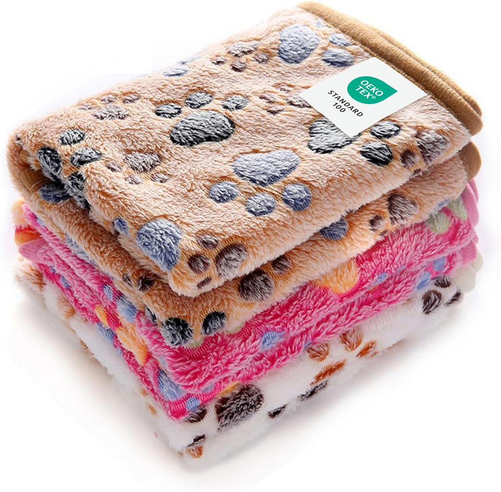 Dog Blanket 3 Pack, Soft Cozy Fleece Throw for Puppy Cat,23"X16" | Fuzzy Flannel Small Pet Blanket Washable, Cute Paw Print for Crate Car Bed. Puppy Essential,Cat Stuff Gifts,Small