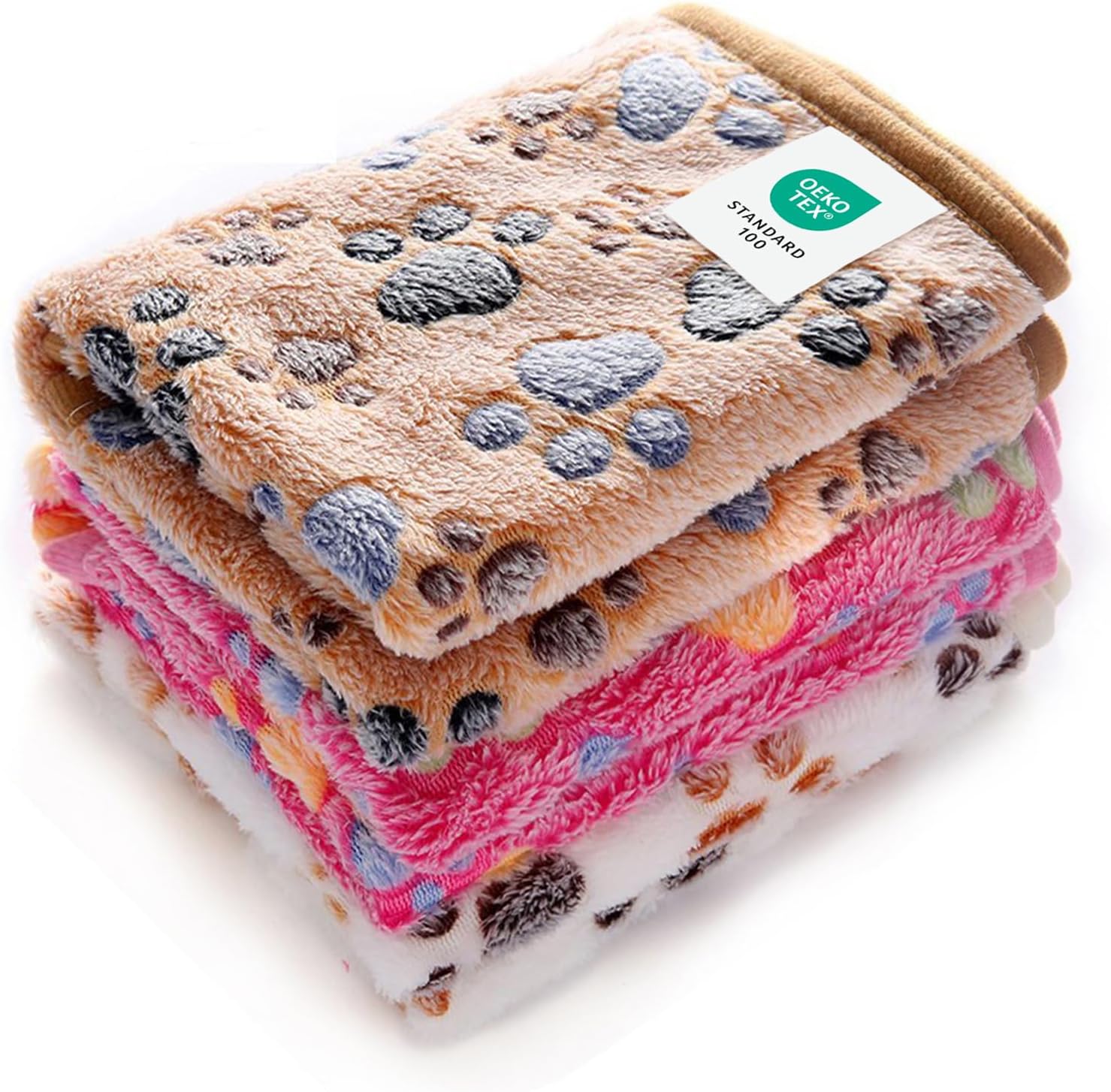 Dog Blanket 3 Pack, Soft Cozy Fleece Throw for Puppy Cat,23"X16" | Fuzzy Flannel Small Pet Blanket Washable, Cute Paw Print for Crate Car Bed. Puppy Essential,Cat Stuff Gifts,Small