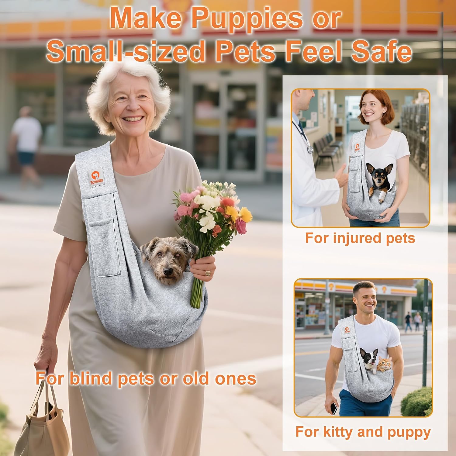 Small Dog Sling Carrier - Cat Sling Carrier - Classic Pocket & Classic Strap - for 3-10 Lbs Pets(Grey) - Best Pet Care Store