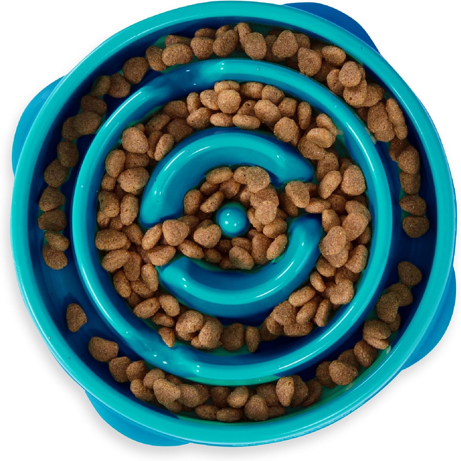 Fun Feeder Slo Bowl – Medium 2‑Cup Capacity, Slow Feeding, Small to Medium Dogs & Cats, Non-Slip, Turquoise, Drop Pattern - Best Pet Care Store
