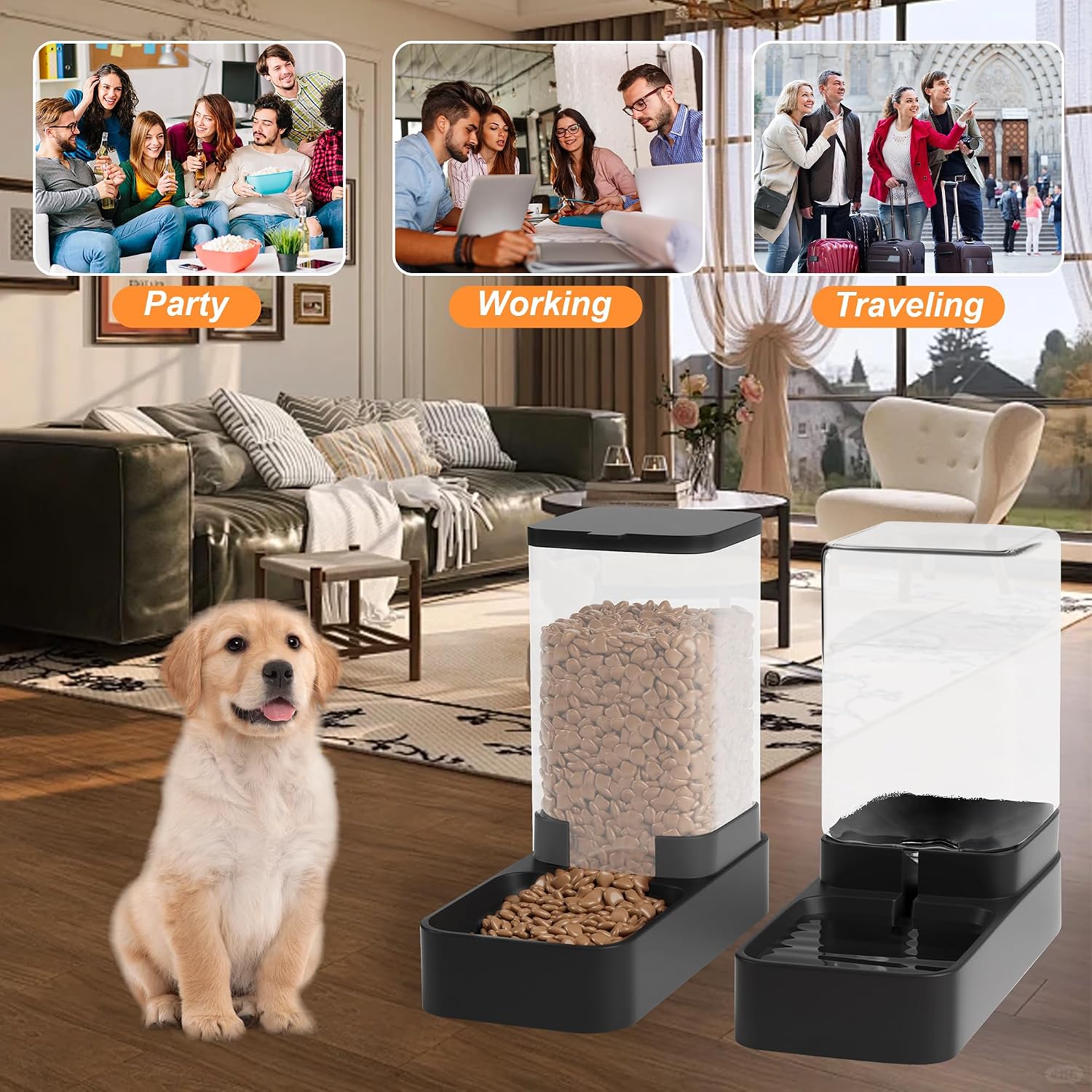 Automatic Cat Feeder & Water Dispenser Set – Gravity Pet Food & Water Bowl, 3.3L, Black - Best Pet Care Store