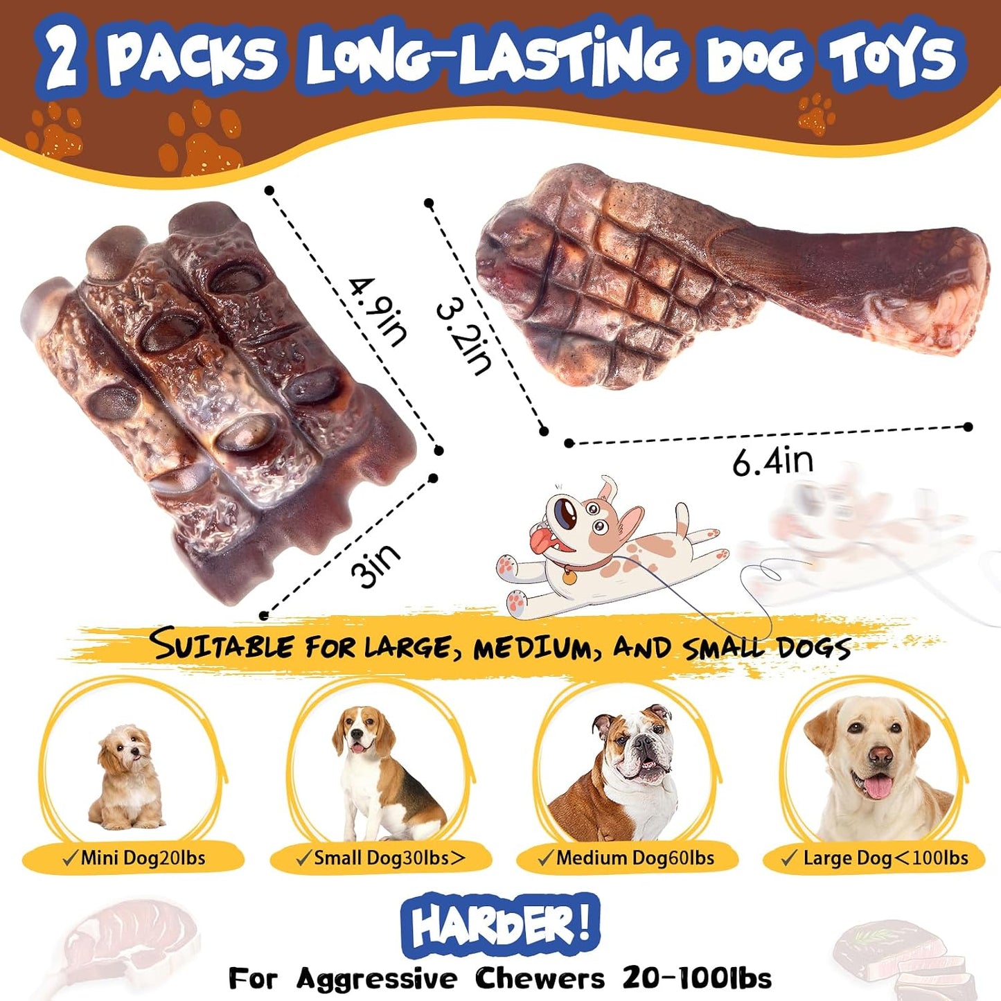 Dog Chew Toys for Aggressive Chewers：2 Pack Indestructible Dog Toy for Large Breed- Tough Nylon Teething Bone Toy to Keep Them Busy - Best Pet Care Store