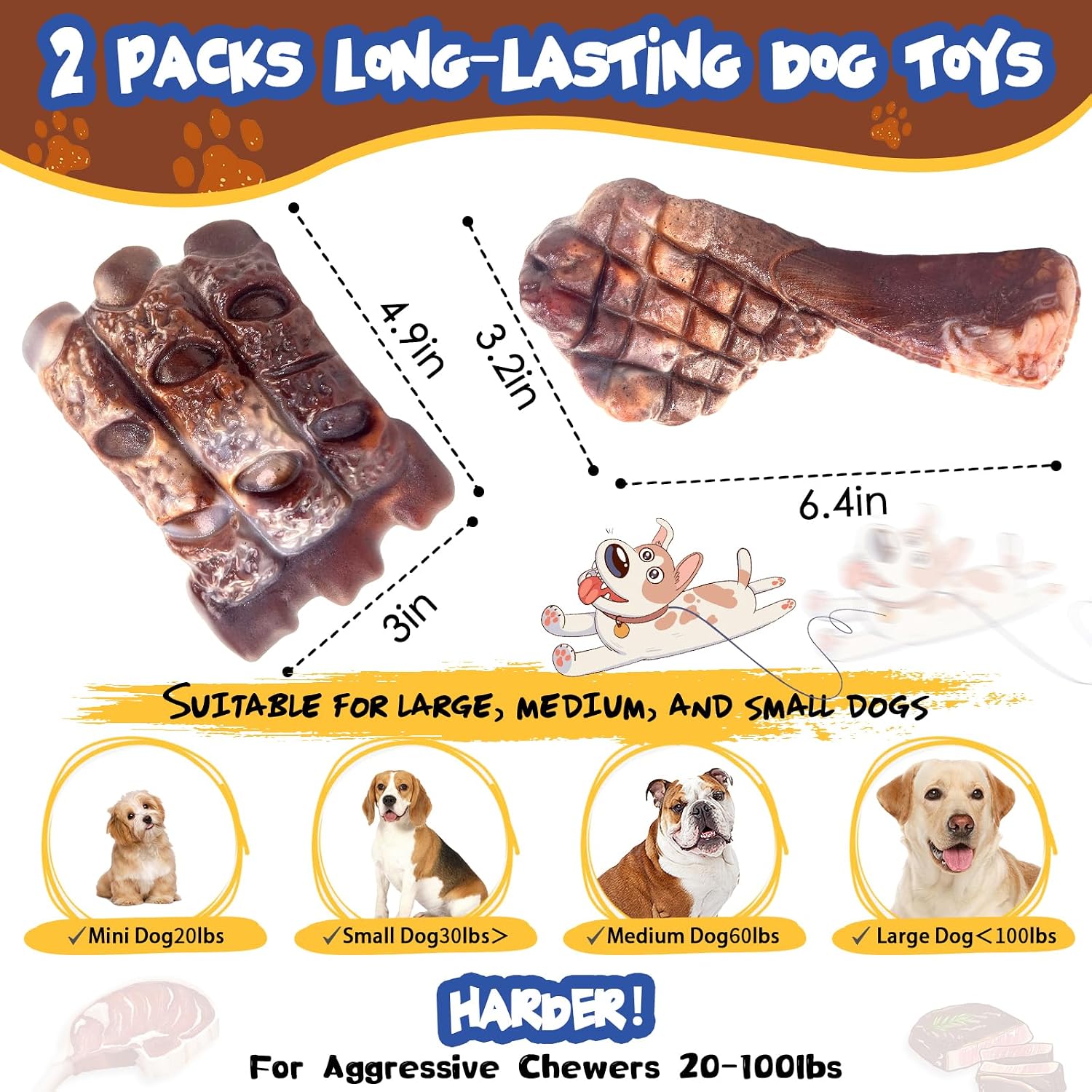 Dog Chew Toys for Aggressive Chewers：2 Pack Indestructible Dog Toy for Large Breed- Tough Nylon Teething Bone Toy to Keep Them Busy - Best Pet Care Store