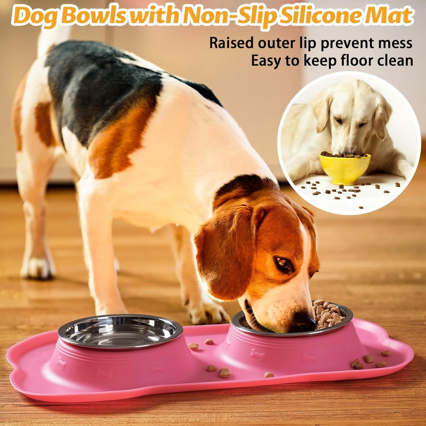 Pet Dog Bowls 2 Stainless Steel Dog Bowl with No Spill Non-Skid Silicone Mat + Pet Food Scoop Water and Food Feeder Bowls for Feeding Small Medium Large Dogs Cats Puppies (S, Pink) - Best Pet Care Store