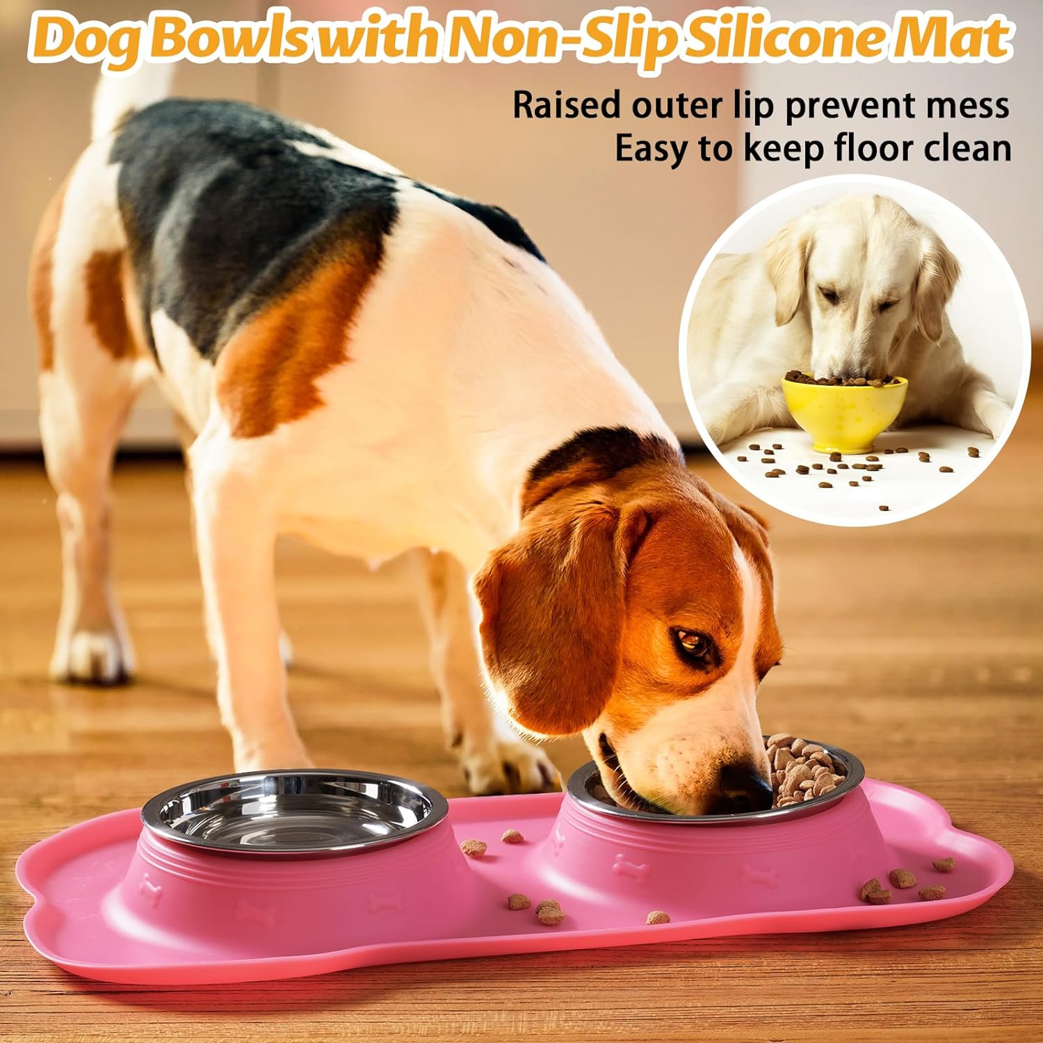 Pet Dog Bowls 2 Stainless Steel Dog Bowl with No Spill Non-Skid Silicone Mat + Pet Food Scoop Water and Food Feeder Bowls for Feeding Small Medium Large Dogs Cats Puppies (S, Pink) - Best Pet Care Store