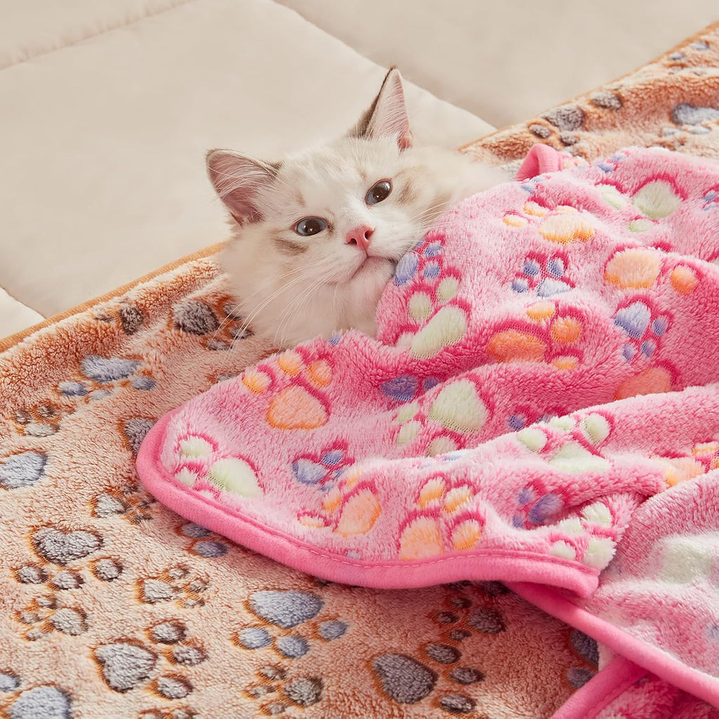 Dog Blanket 3 Pack, Soft Cozy Fleece Throw for Puppy Cat,23"X16" | Fuzzy Flannel Small Pet Blanket Washable, Cute Paw Print for Crate Car Bed. Puppy Essential,Cat Stuff Gifts,Small