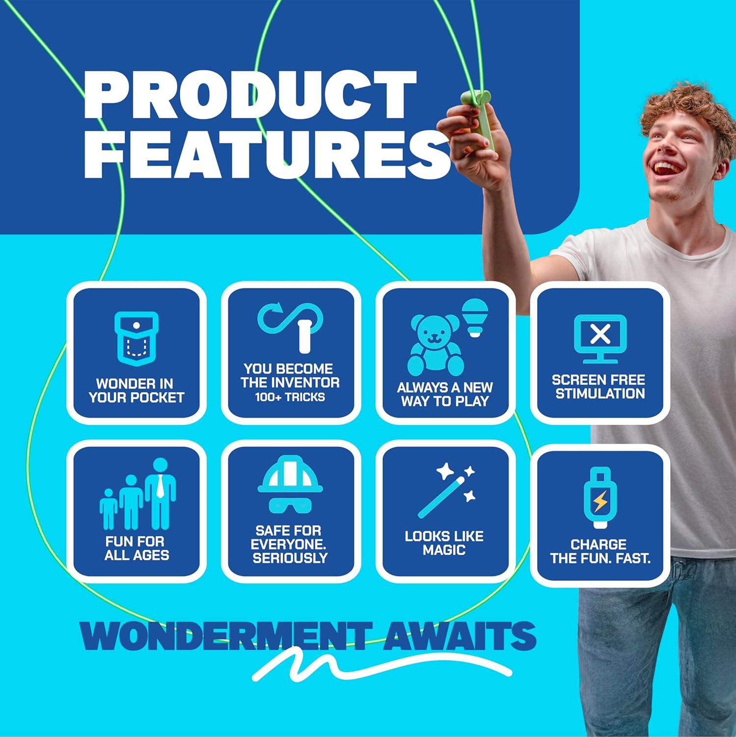 Original - as Seen on Shark Tank - Classic Rope Launcher Toy, Perfect for Kids & Adults - Fly a String Loop in the Air for Endless Tricks & Fun, Wonderment Awaits, Bold Blue - Best Pet Care Store