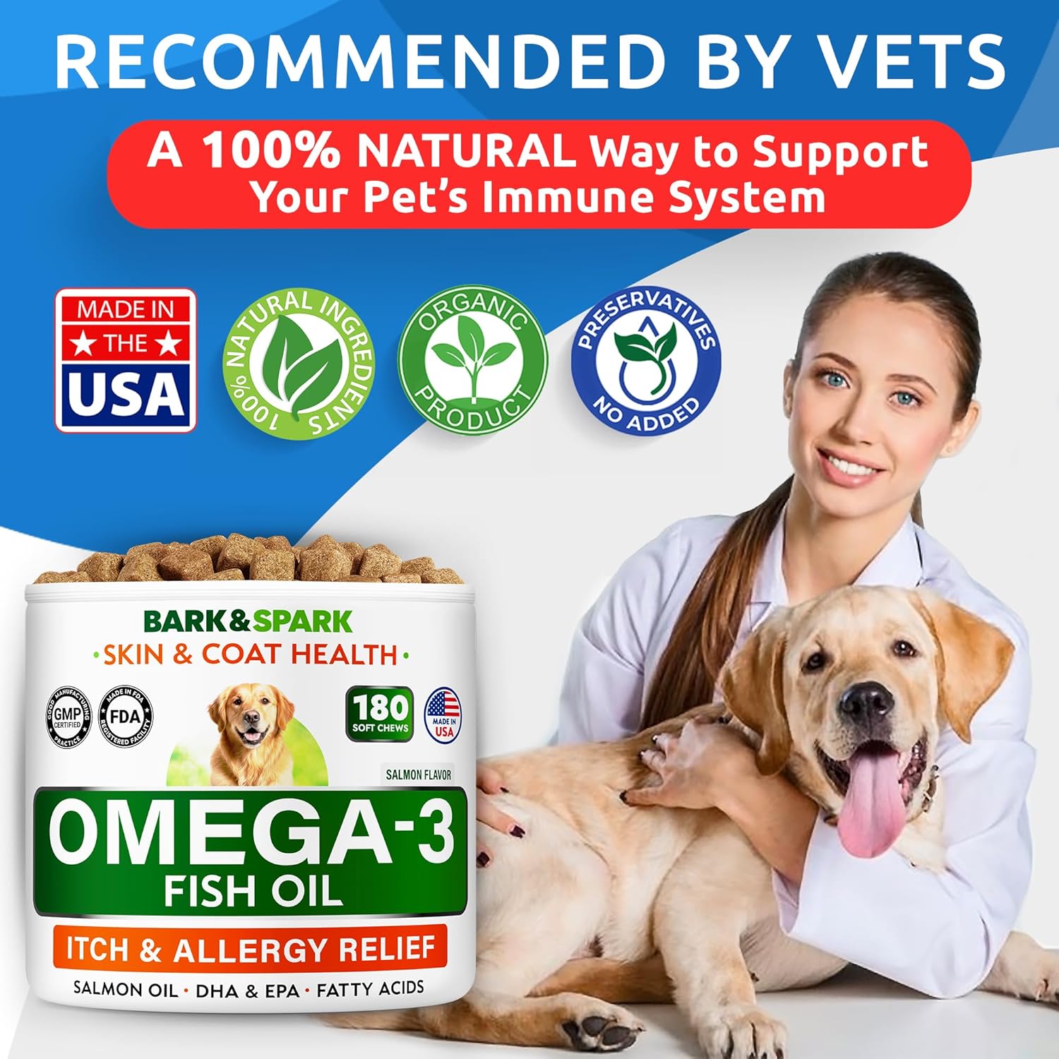 Omega 3 Fish Oil Treats for Dogs & Cats – Skin, Coat & Joint Support, 180ct - Best Pet Care Store